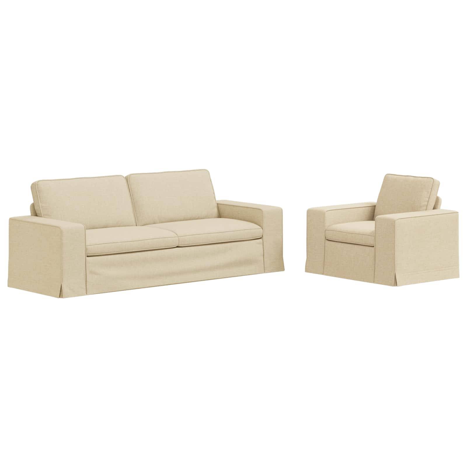 vidaXL Sofa Set 2 pcs Creme 222 x 80 x 82 cm Stoff
