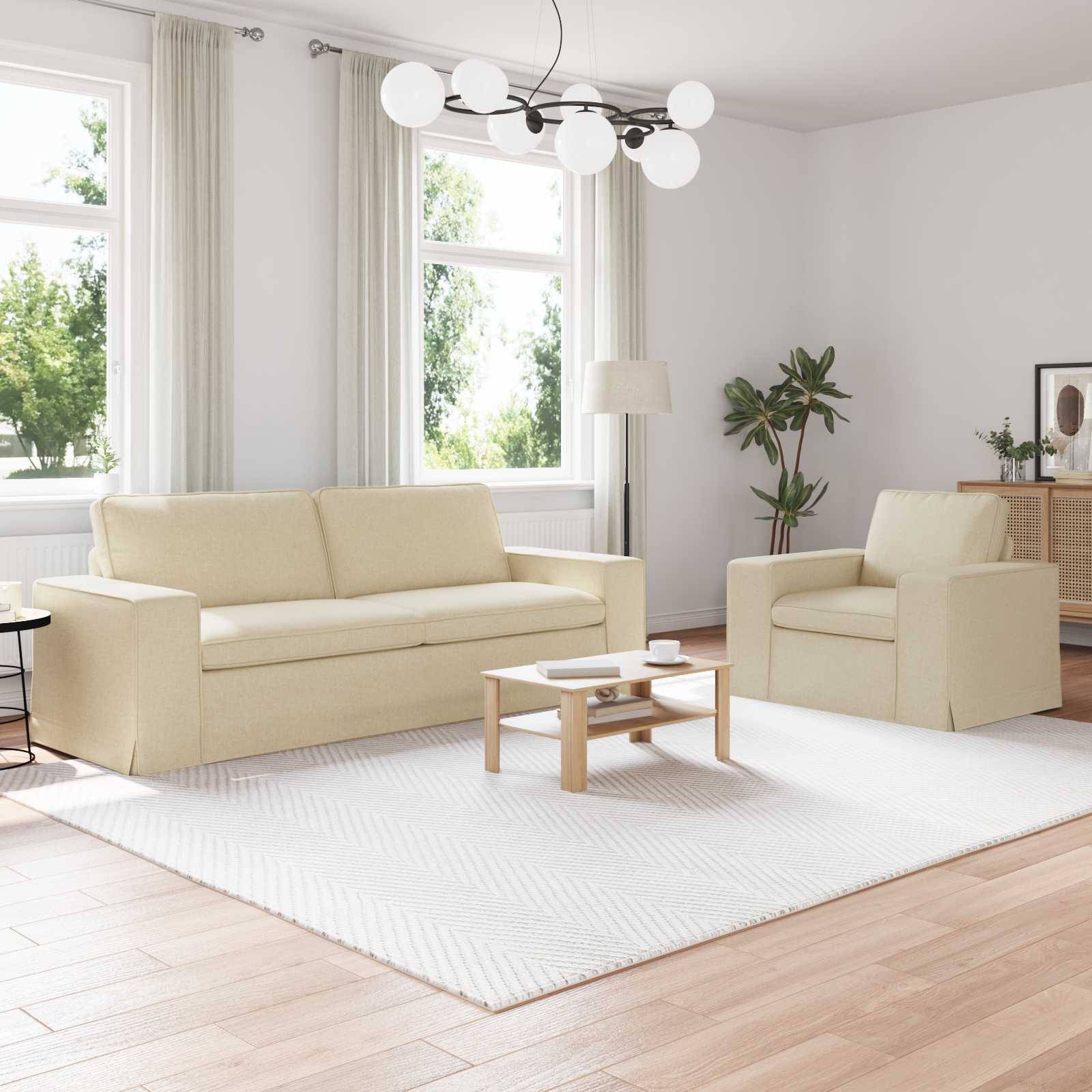 vidaXL Sofa Set 2 pcs Creme 222 x 80 x 82 cm Stoff