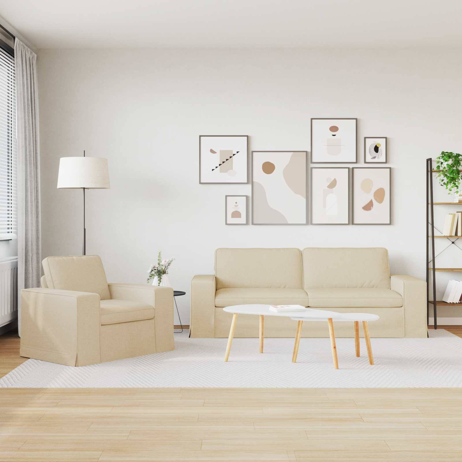 vidaXL Sofa Set 2 pcs Creme 222 x 80 x 82 cm Stoff