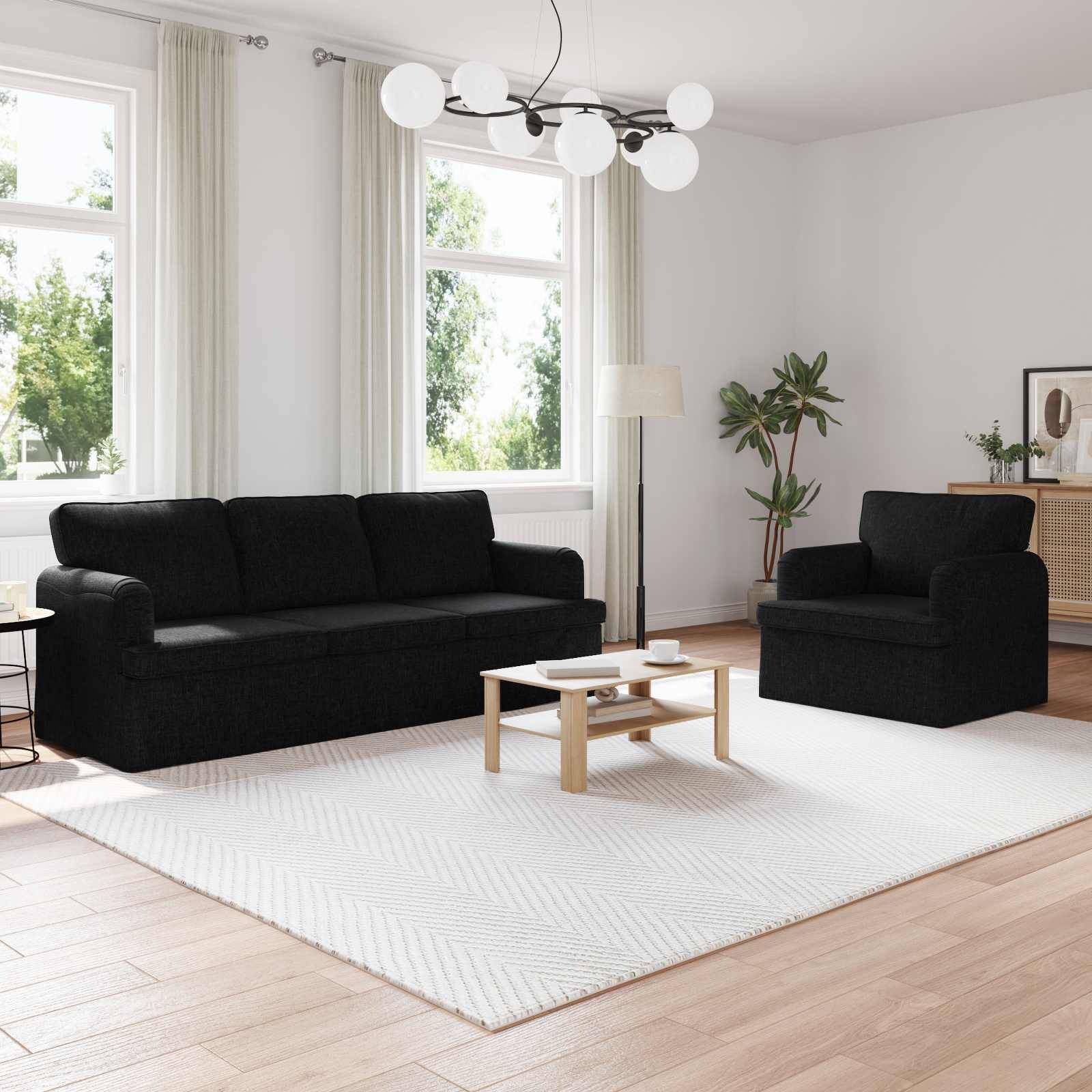 vidaXL Sofa Set 2 pcs Schwarz 201 x 80 x 85 cm Stoff
