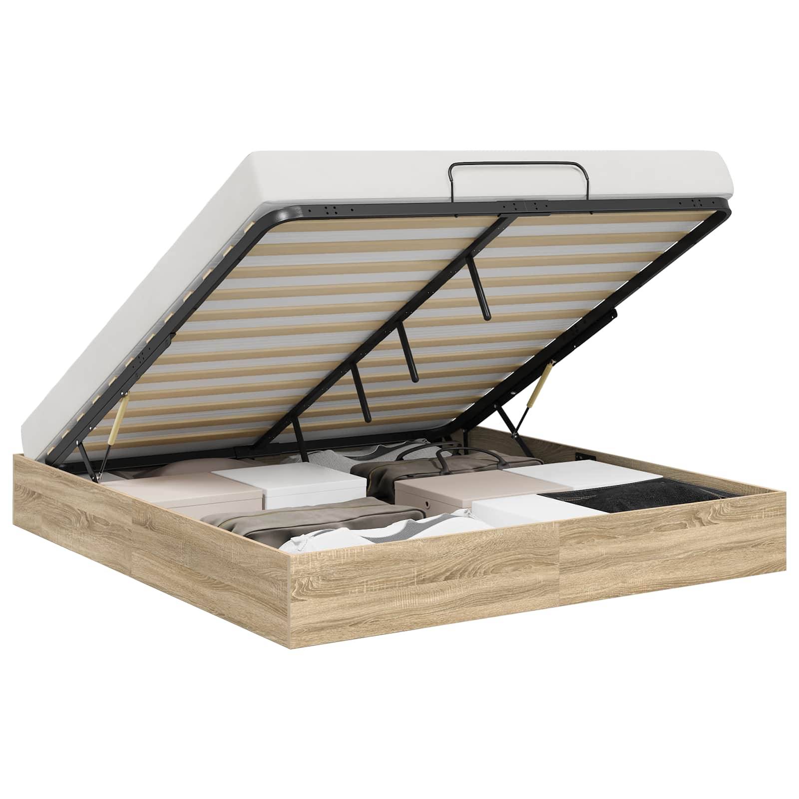vidaXL Ottoman Bettgestell mit Speicher Sonoma-Eiche 203 x 160 x 25 cm