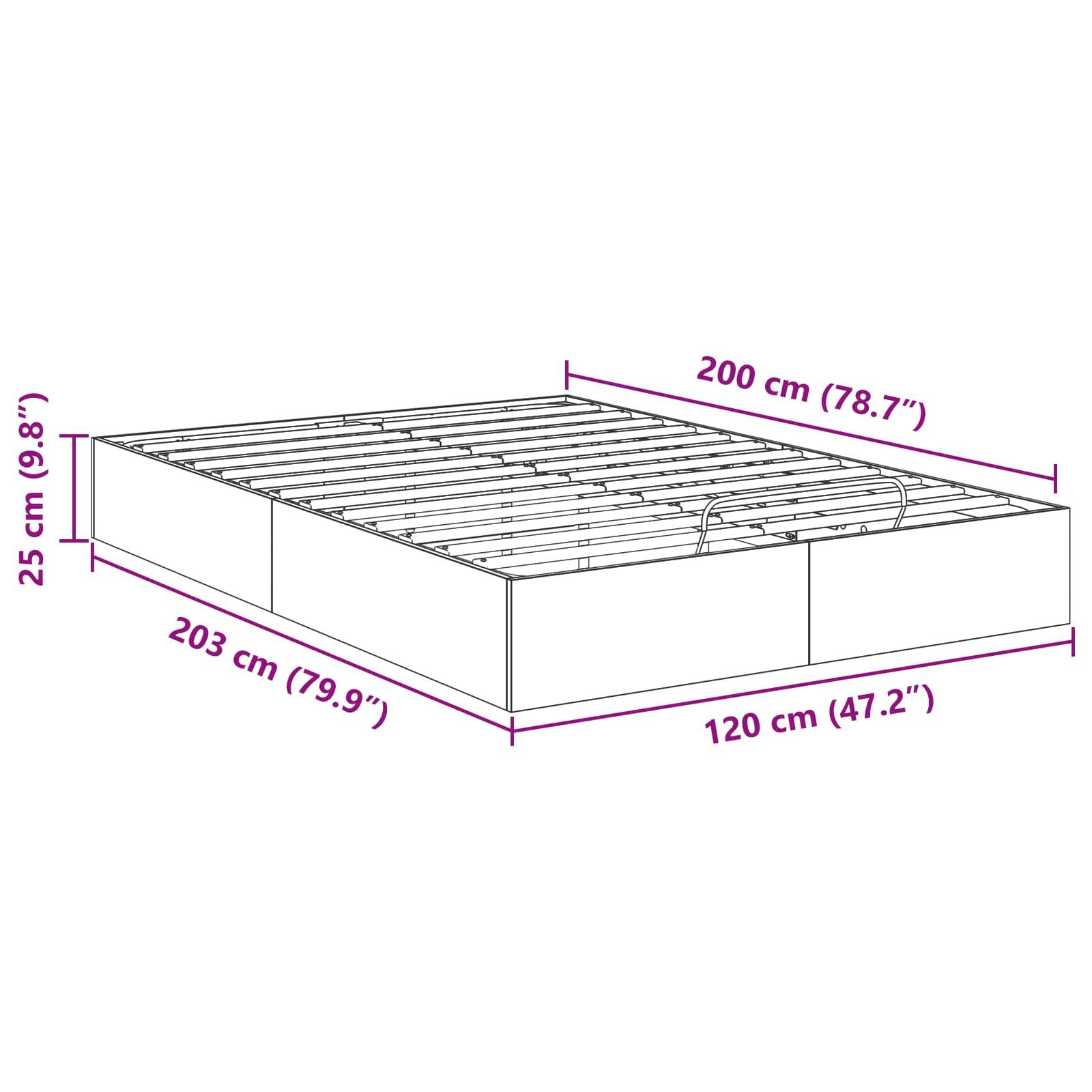 Illustration eines Bettgestells mit Abmessungen: 200 cm (78,7