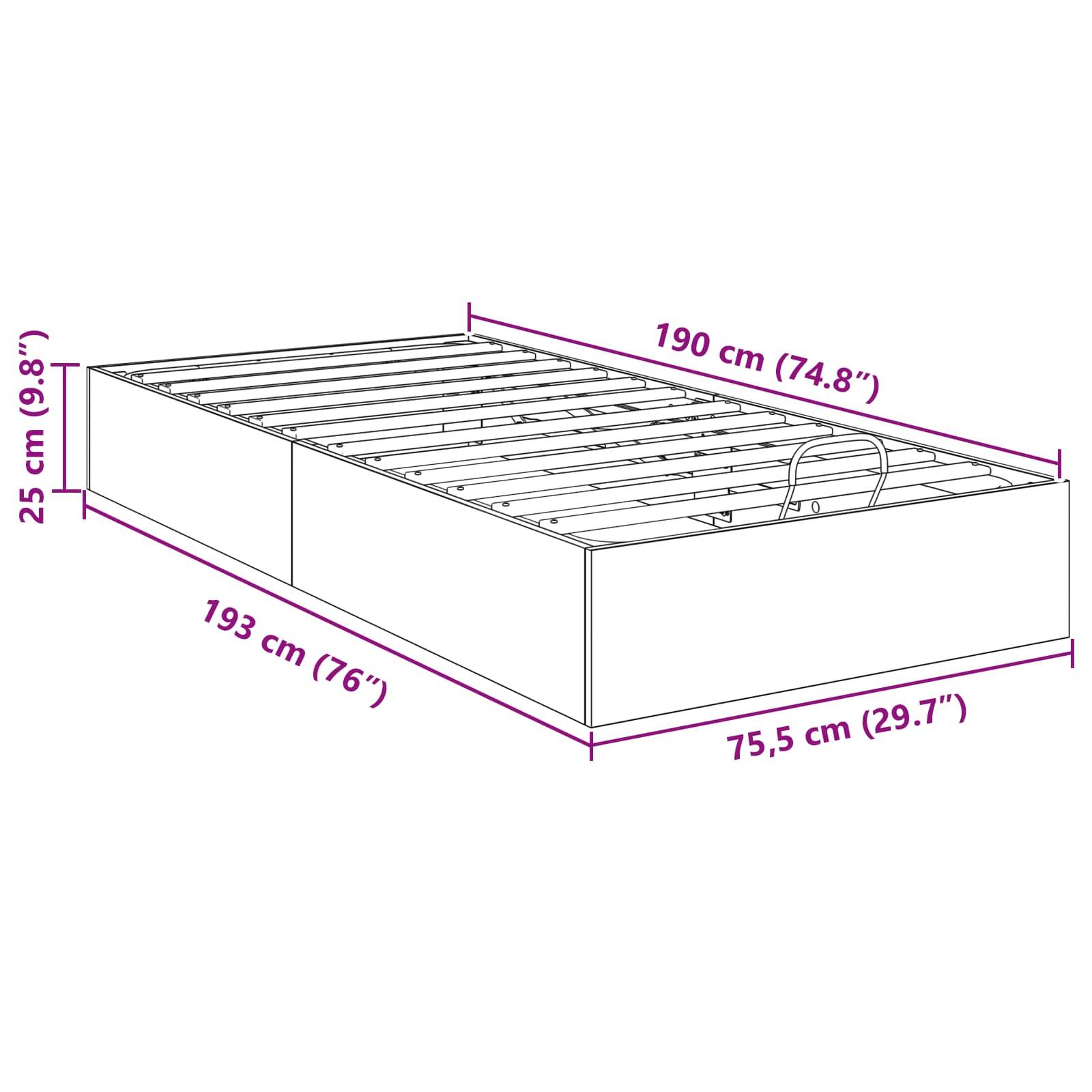 Abmessungen eines Bettgestells: 190 cm (74,8