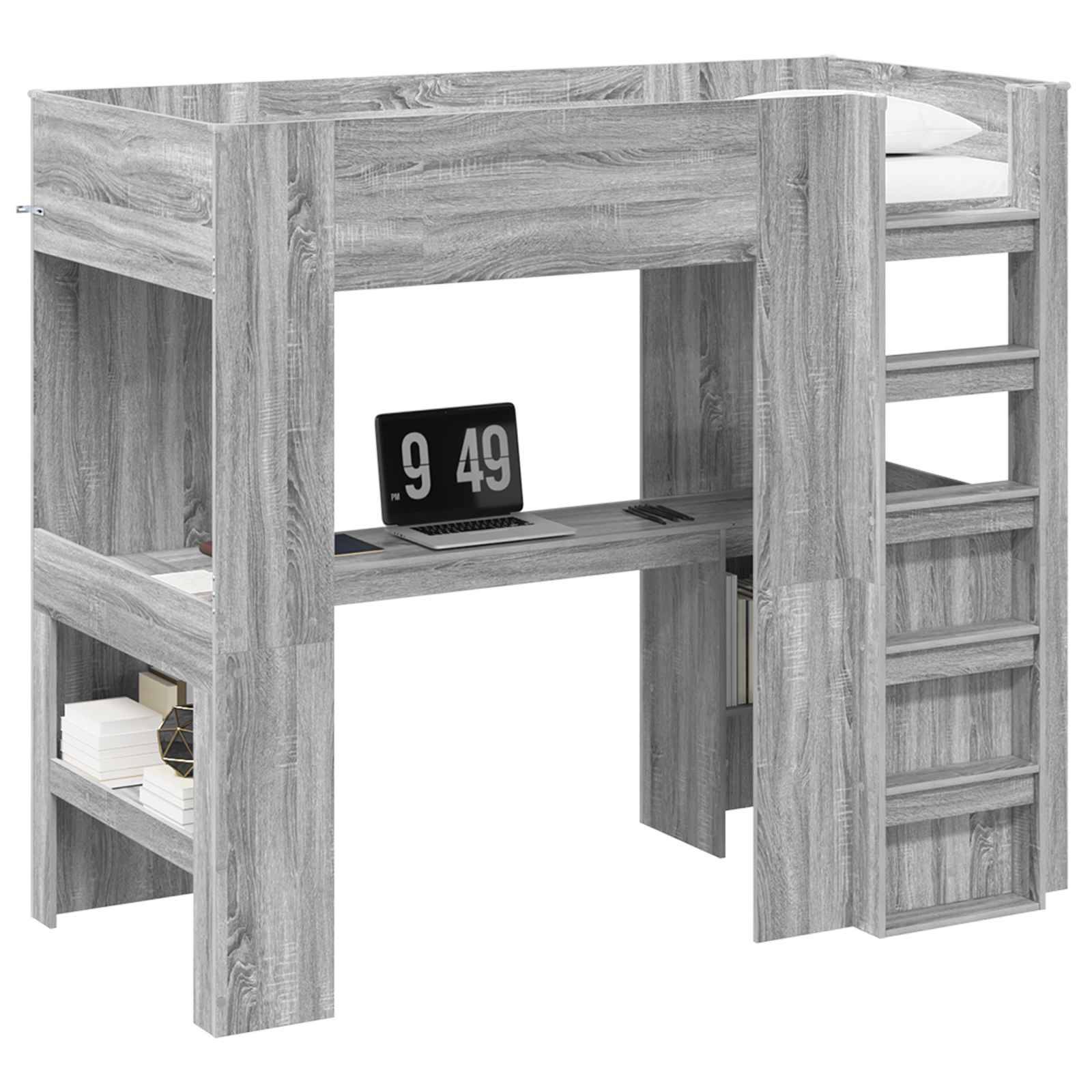 vidaXL Etagenbettgestell mit Schreibtisch Graues Sonoma 90 x 200 cm