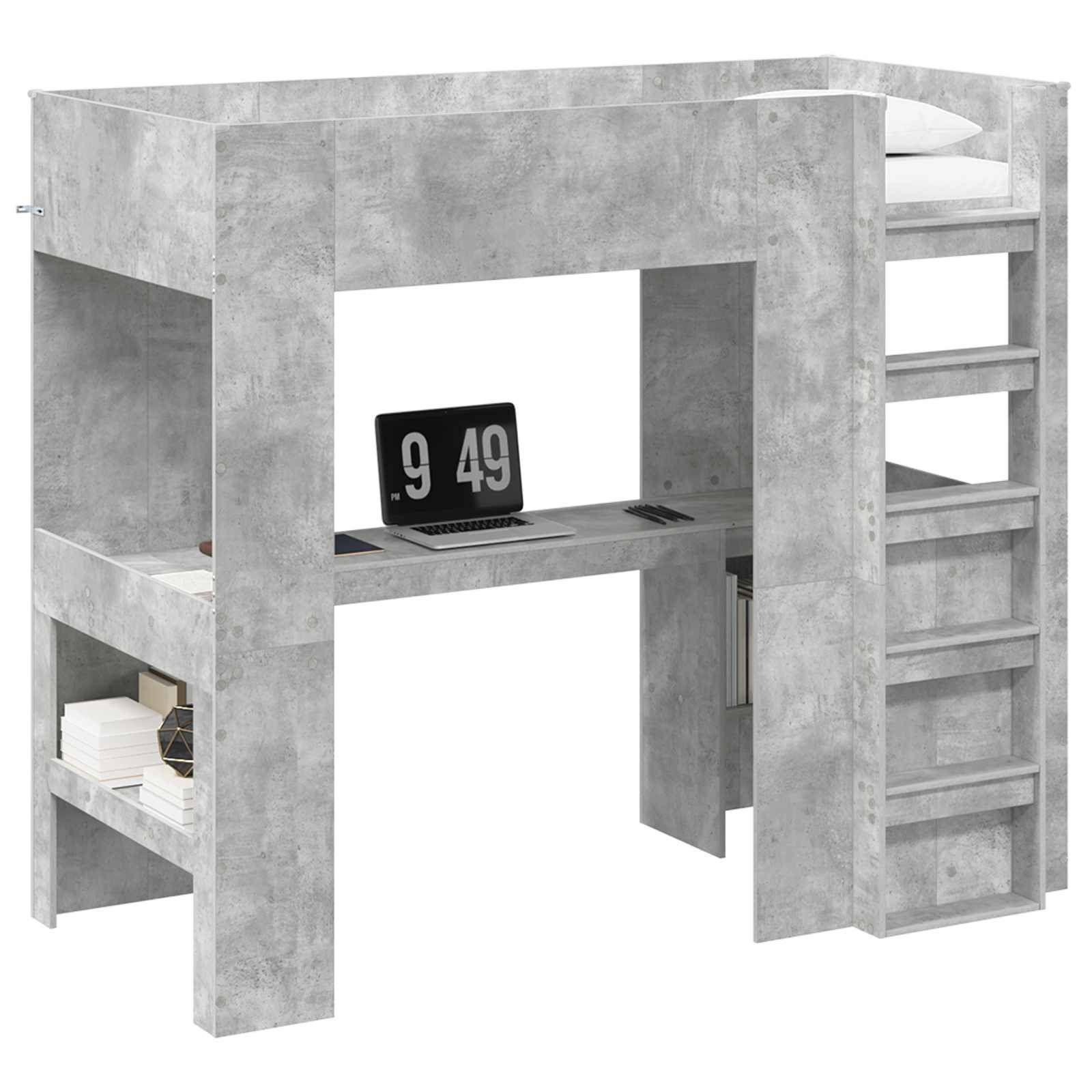 vidaXL Etagenbettgestell mit Schreibtisch Beton Grau 90 x 200 cm