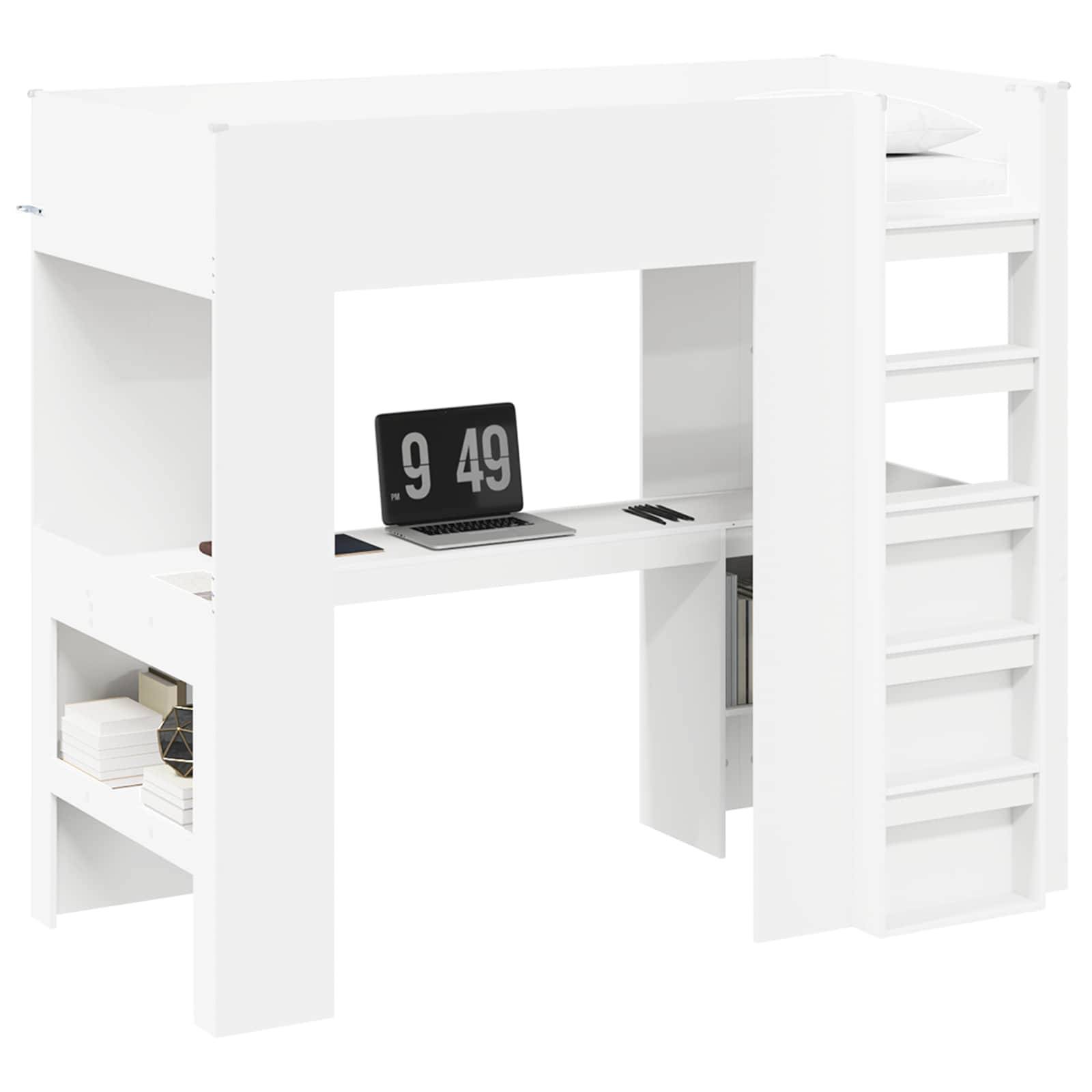 vidaXL Etagenbettgestell mit Schreibtisch Weiß 90 x 190 cm