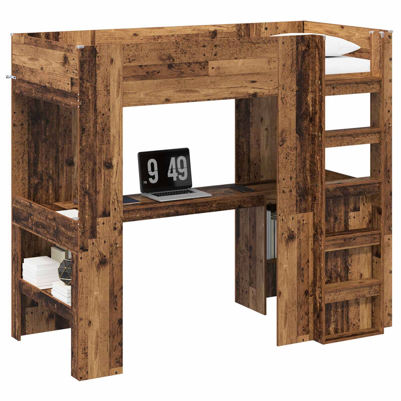 vidaXL Etagenbettgestell mit Schreibtisch Altholz 100 x 200 cm