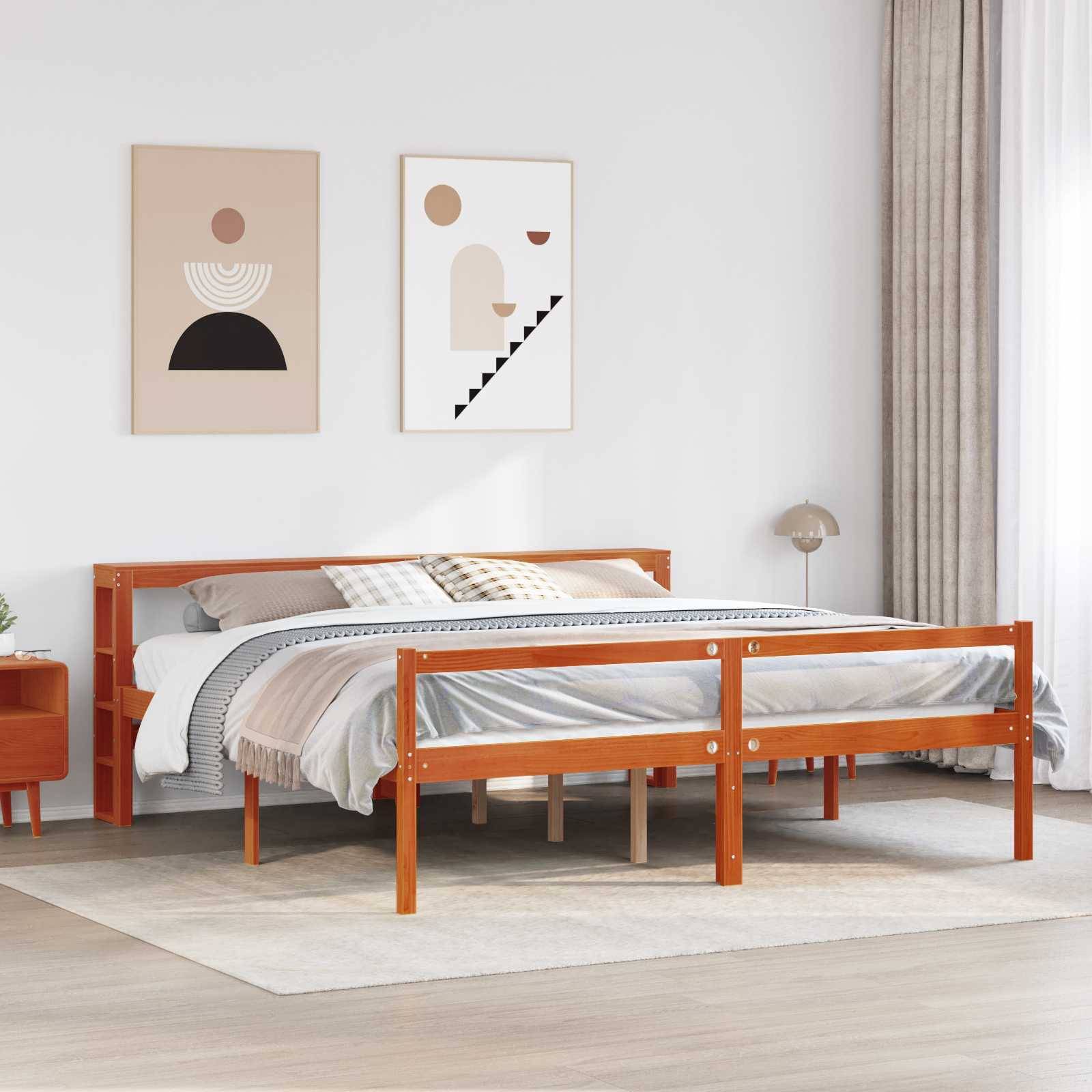 vidaXL Bettrahmen mit Kopfteil 2 pcs Wachsbraun Massivholz Kiefer