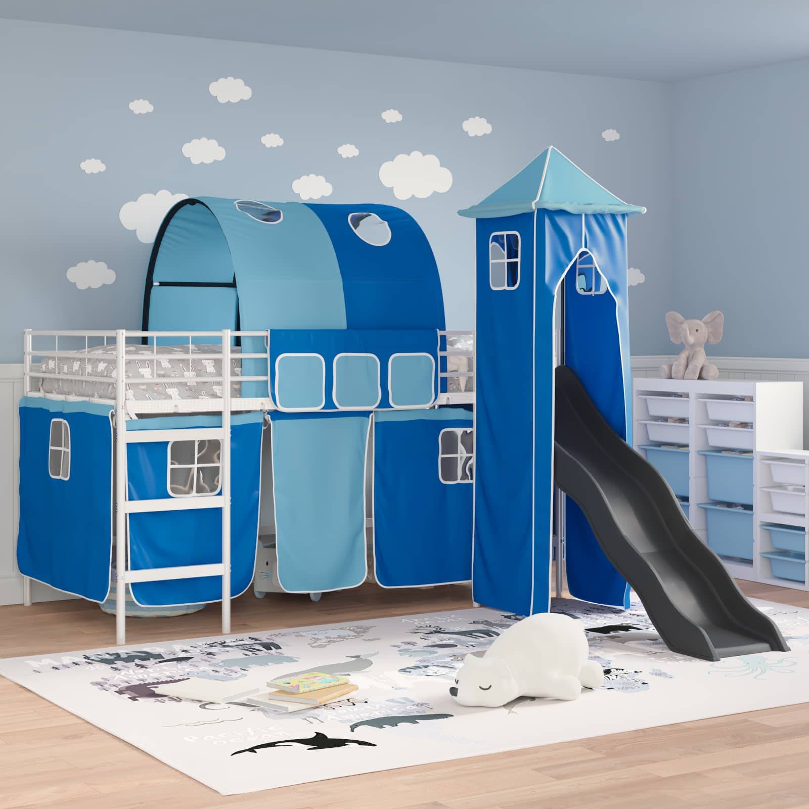 vidaXL Kinderloftbett Uni Weiß und Blau 100 x 200 cm Metall