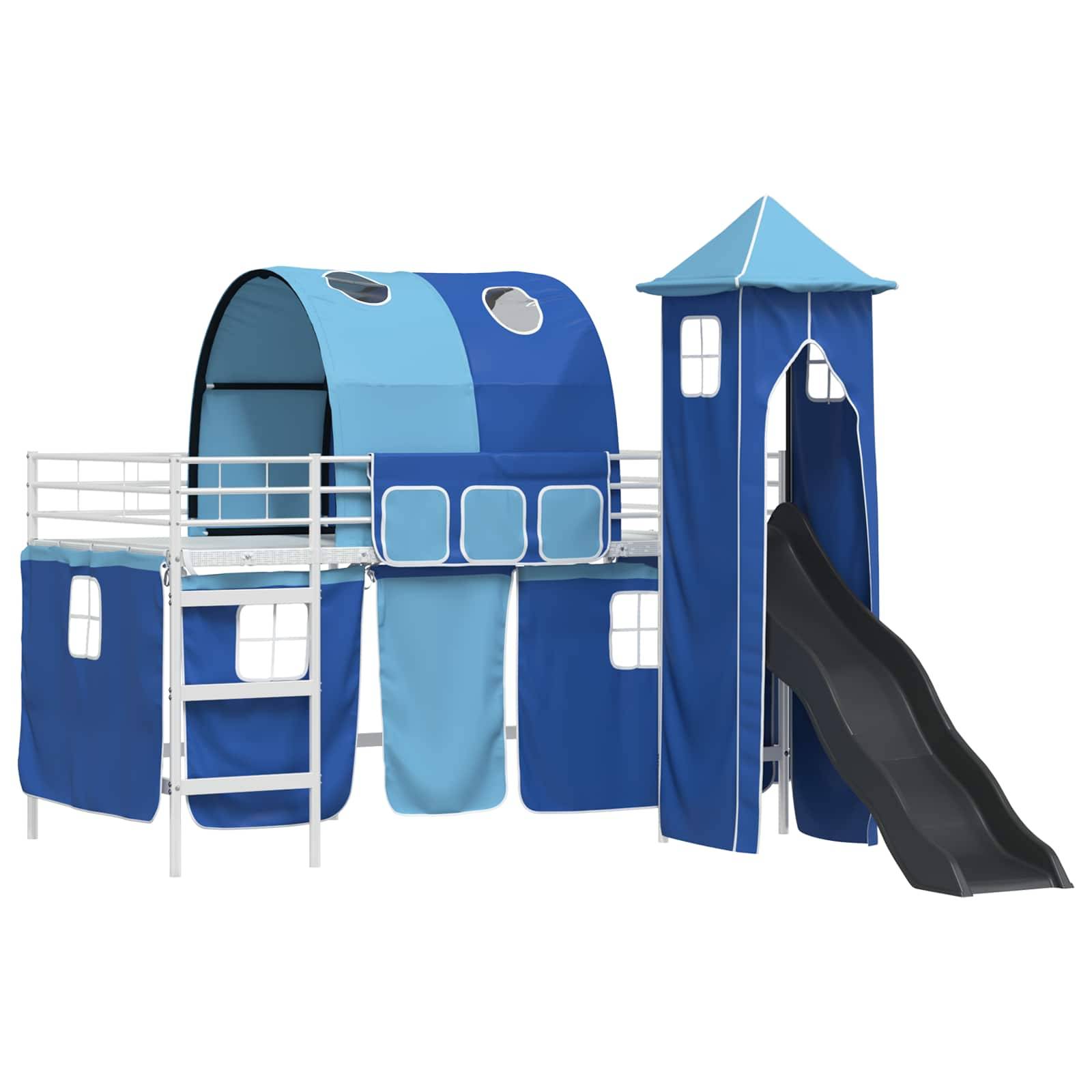 vidaXL Kinderloftbett Uni Weiß und Blau 80 x 200 cm Metall