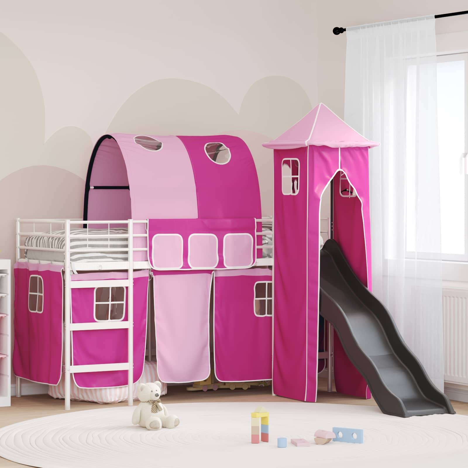 vidaXL Kinderloftbett Uni Weiß und Rosa 75 x 190 cm Metall