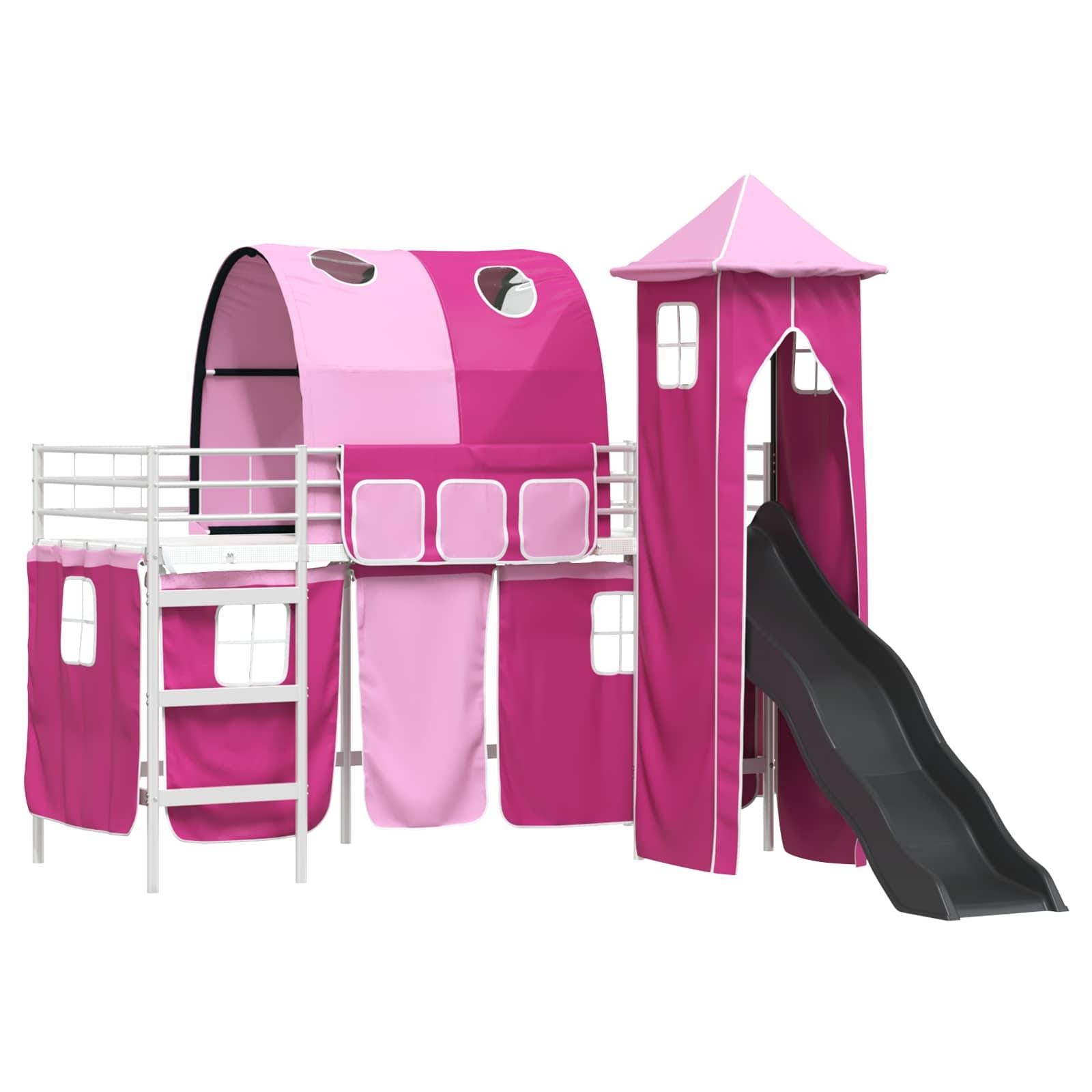 vidaXL Kinderloftbett Uni Weiß und Rosa 90 x 190 cm Metall