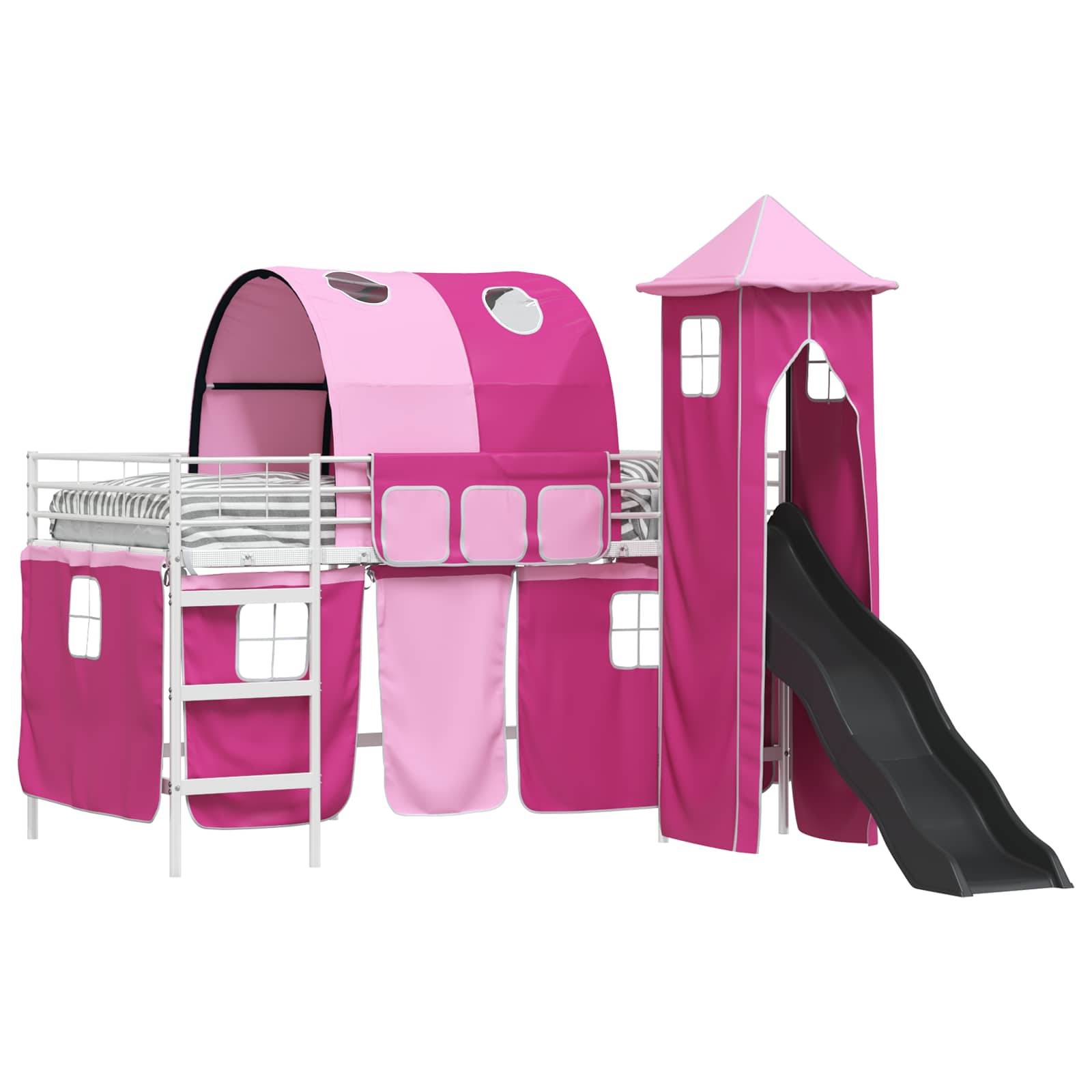 vidaXL Kinderloftbett Uni Weiß und Rosa 90 x 200 cm Metall