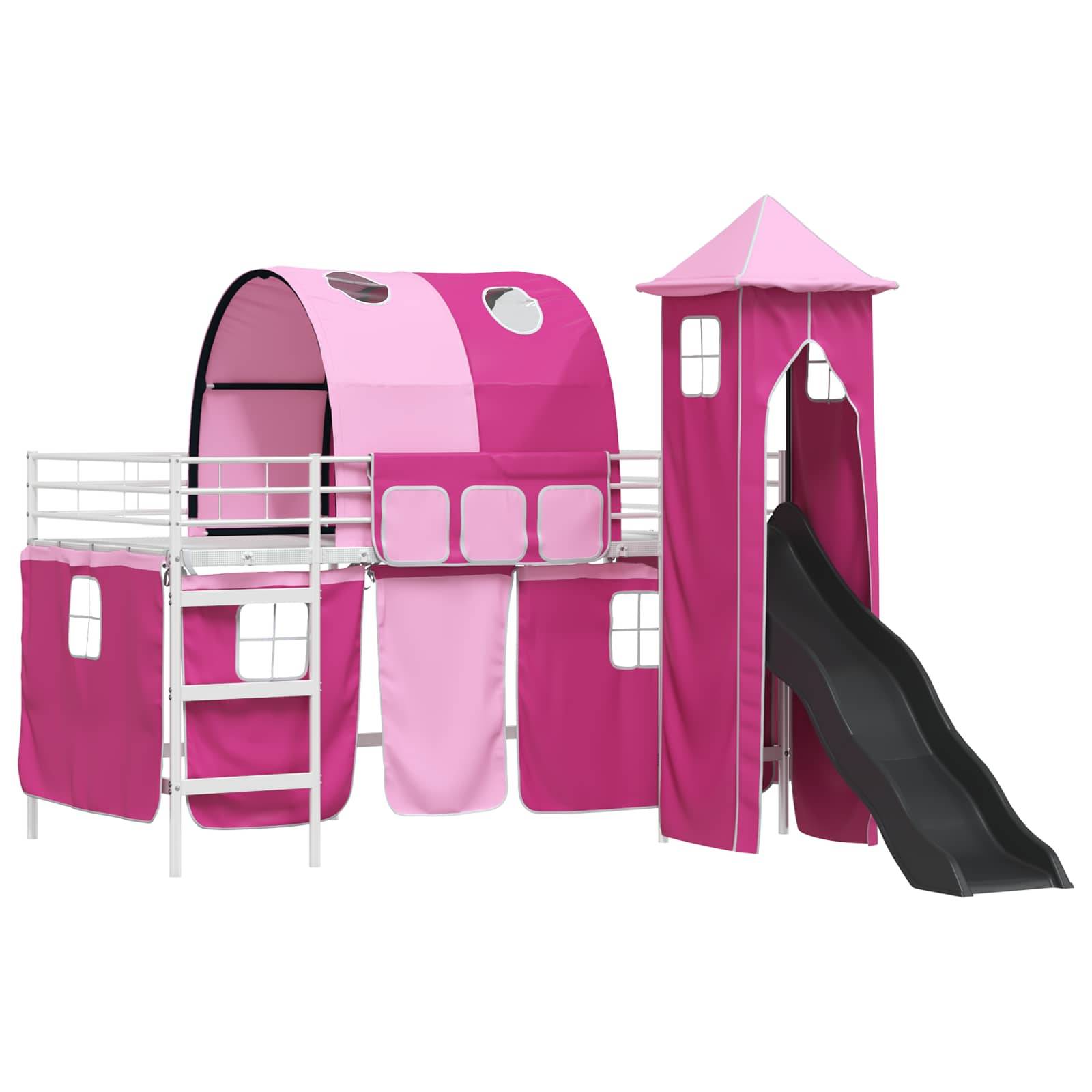 vidaXL Kinderloftbett Uni Weiß und Rosa 90 x 200 cm Metall
