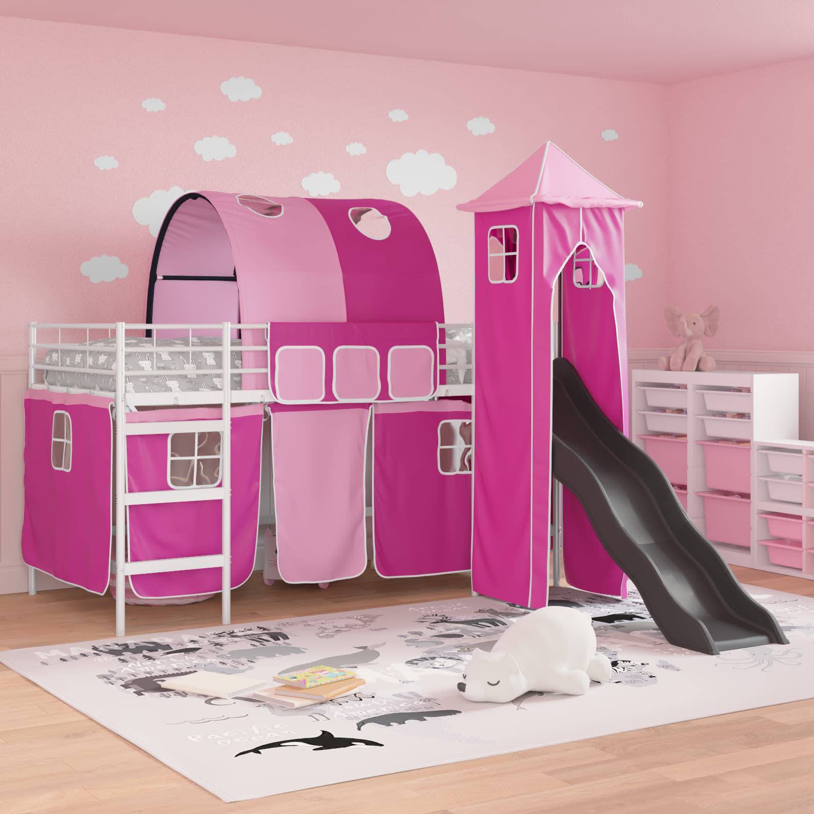 vidaXL Kinderloftbett Uni Weiß und Rosa 90 x 200 cm Metall