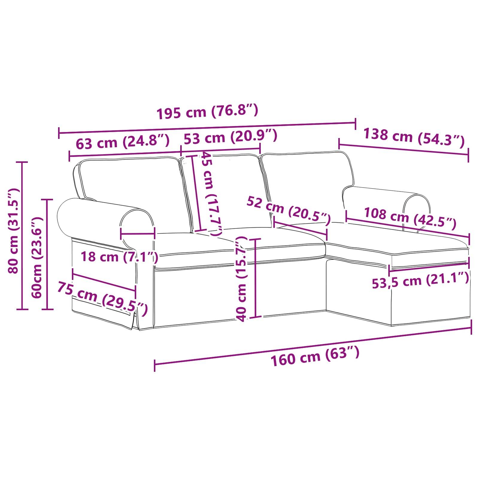 vidaXL Sofa Creme 215 x 138 x 80 cm Stoff