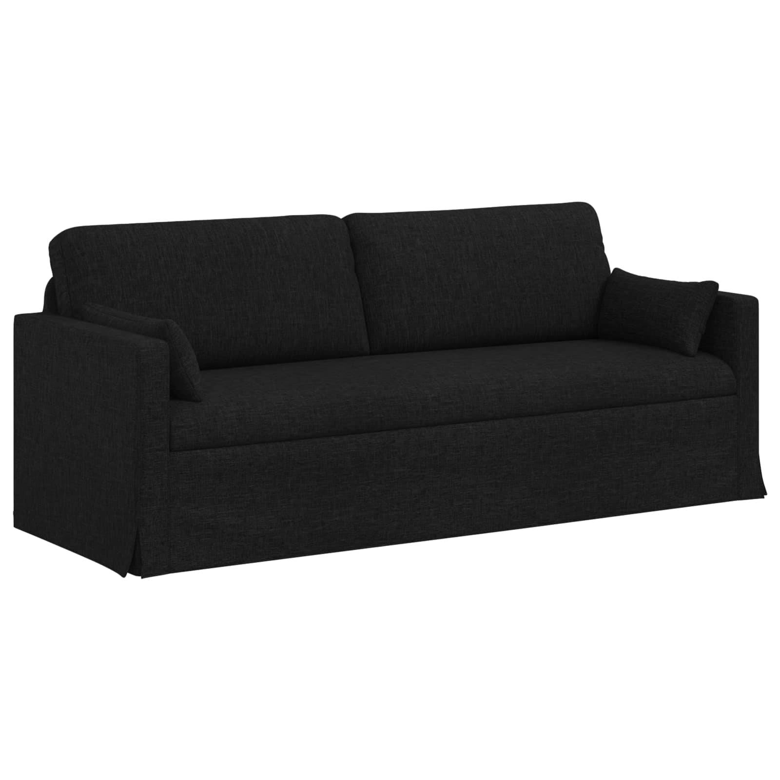 Ein schwarzes dreisitziges Sofa mit schlankem, minimalistische Design, bestehend aus einem Kissen auf der rechten Seite.