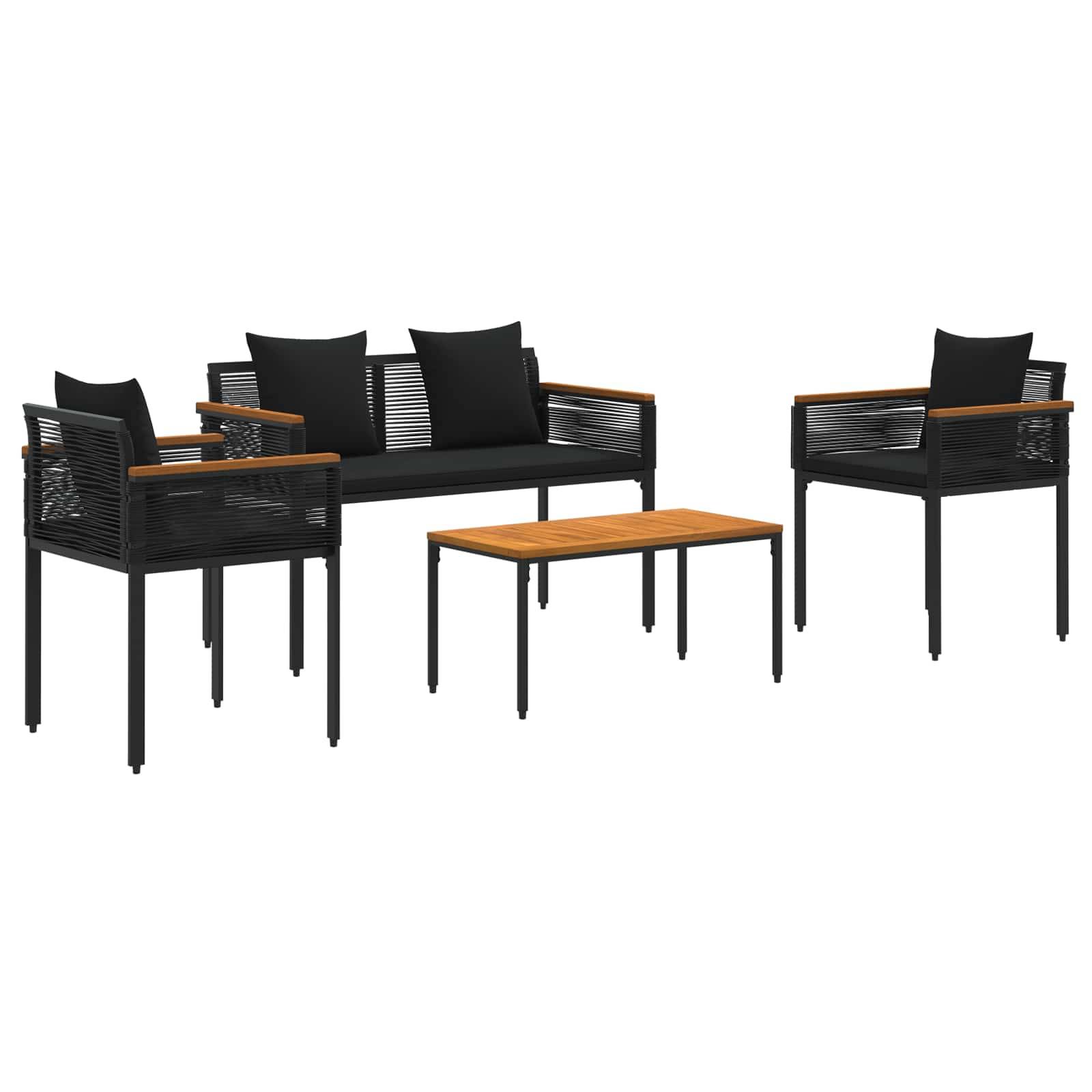 vidaXL Gartenmöbel Set mit Kissen 4 pcs Schwarz Poly-Rattan