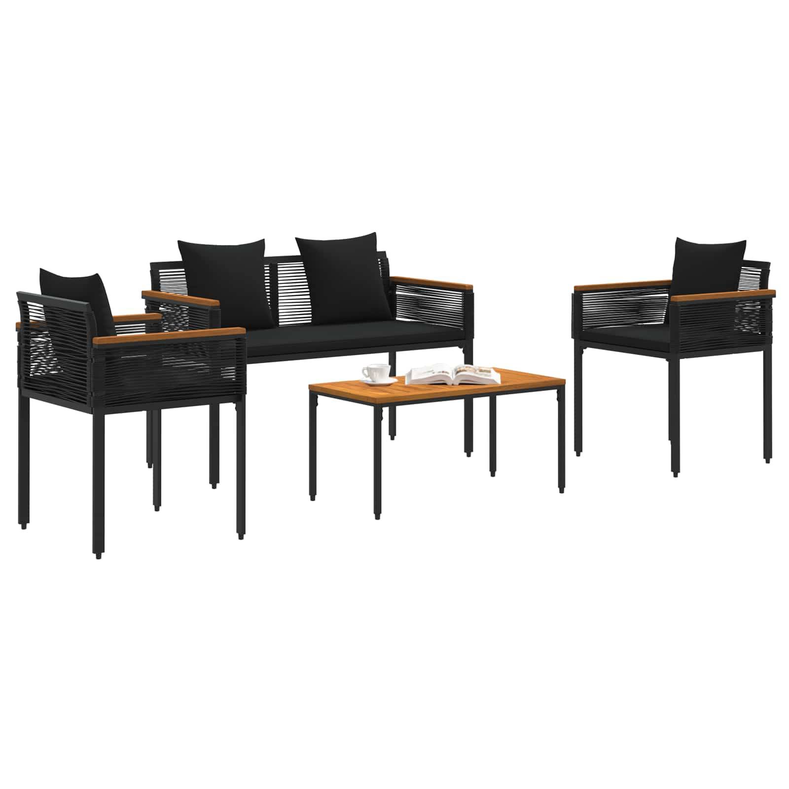 vidaXL Gartenmöbel Set mit Kissen 4 pcs Schwarz Poly-Rattan