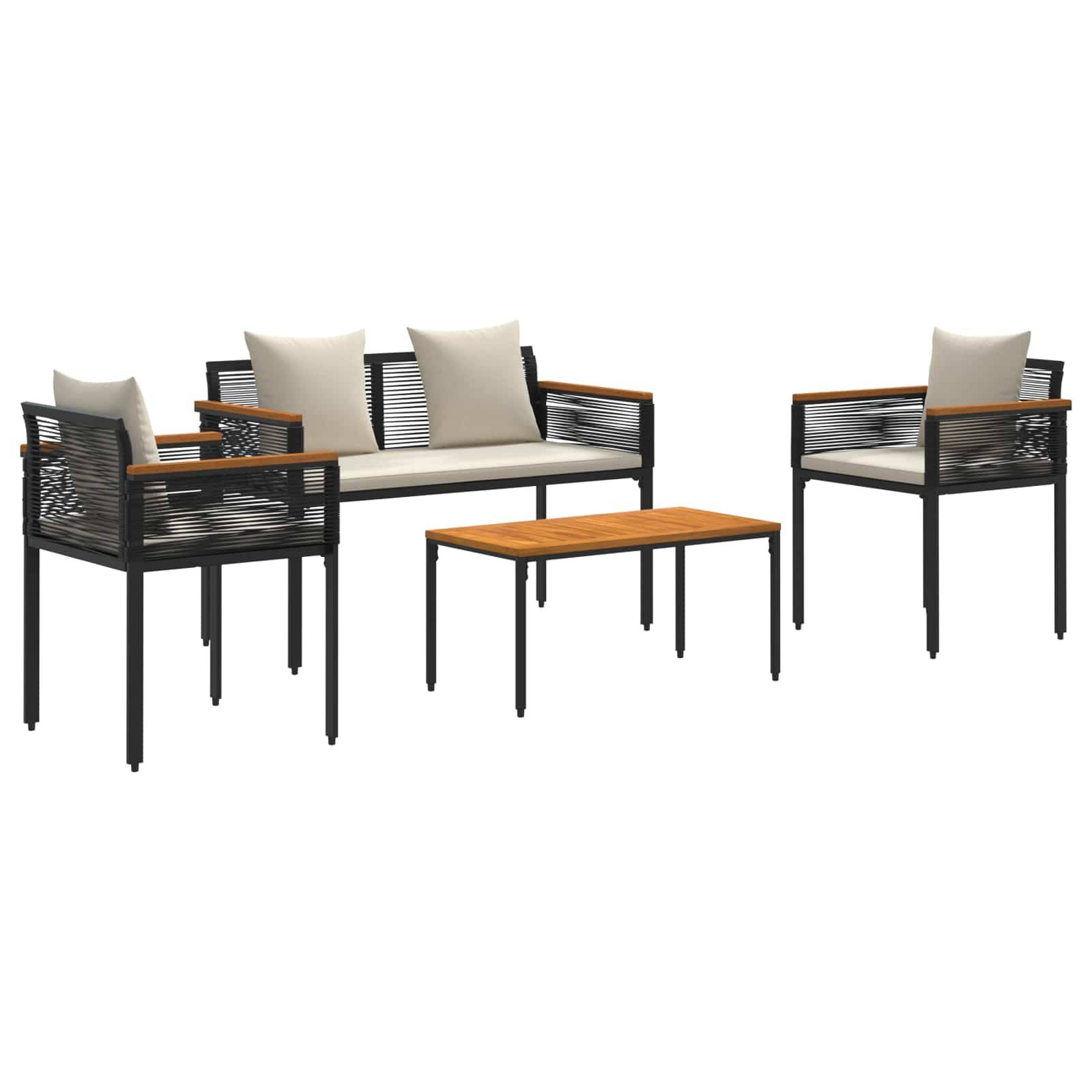 vidaXL Gartenmöbel Set mit Kissen Schwarz und Cremeweiß Poly-Rattan