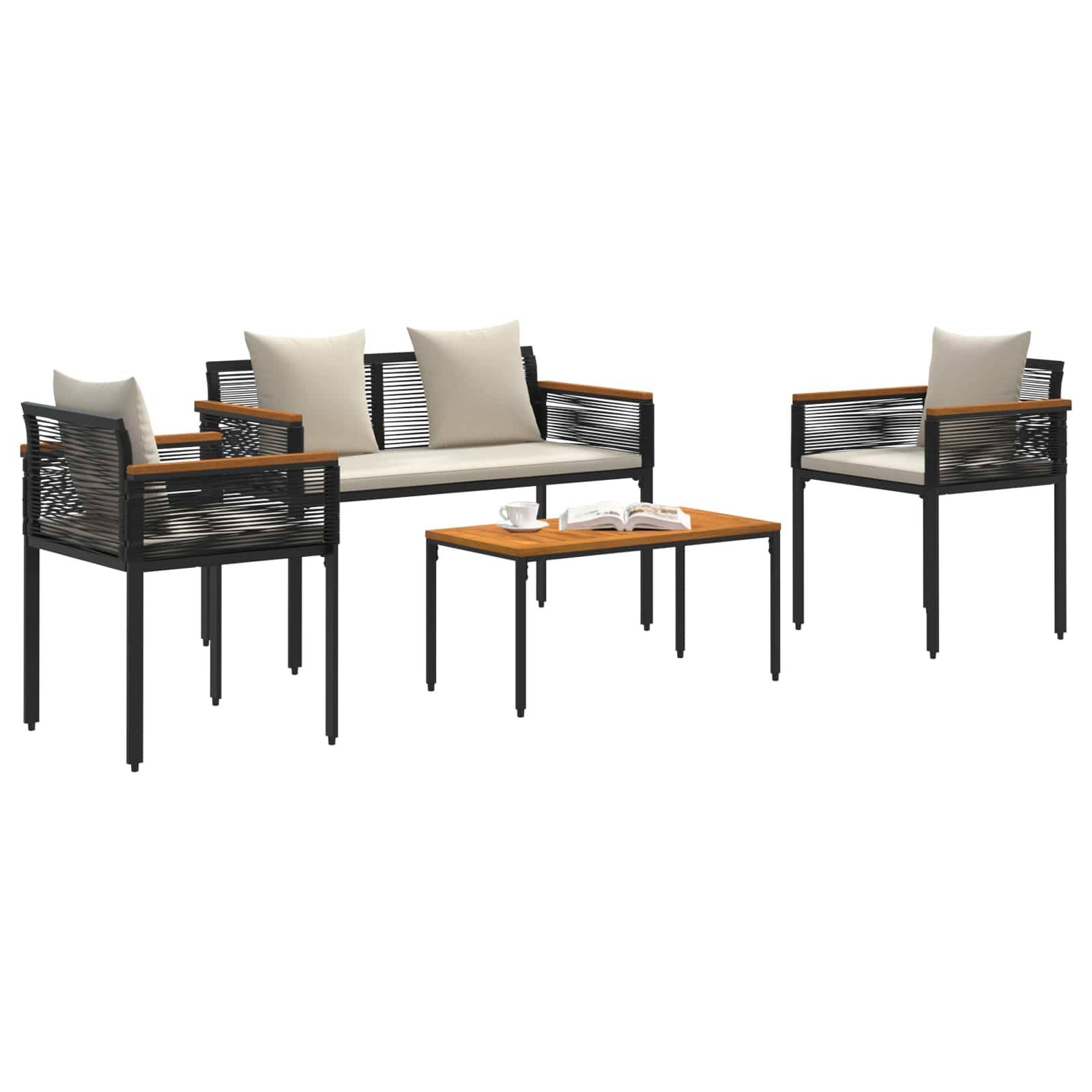 vidaXL Gartenmöbel Set mit Kissen Schwarz und Cremeweiß Poly-Rattan