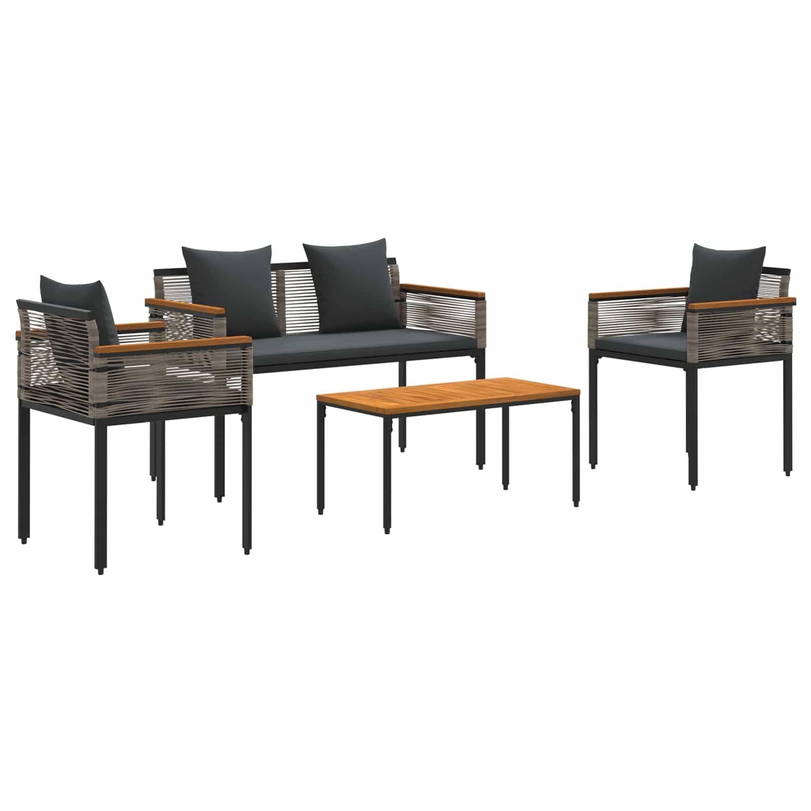 vidaXL Gartenmöbel Set mit Kissen Grau und Dunkelgrau Poly-Rattan
