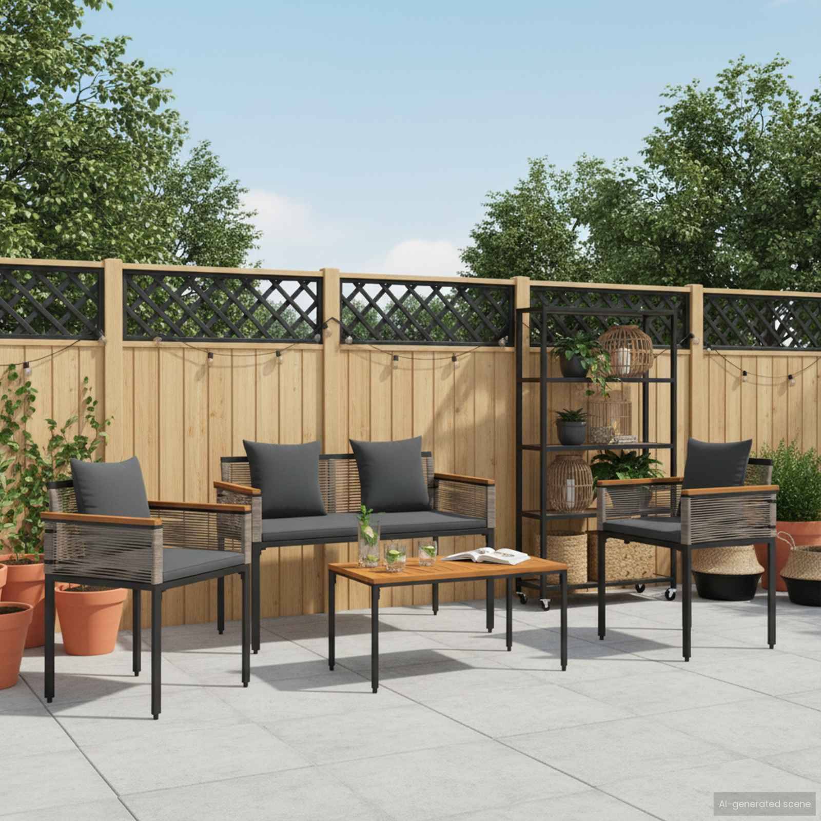 vidaXL Gartenmöbel Set mit Kissen Grau und Dunkelgrau Poly-Rattan