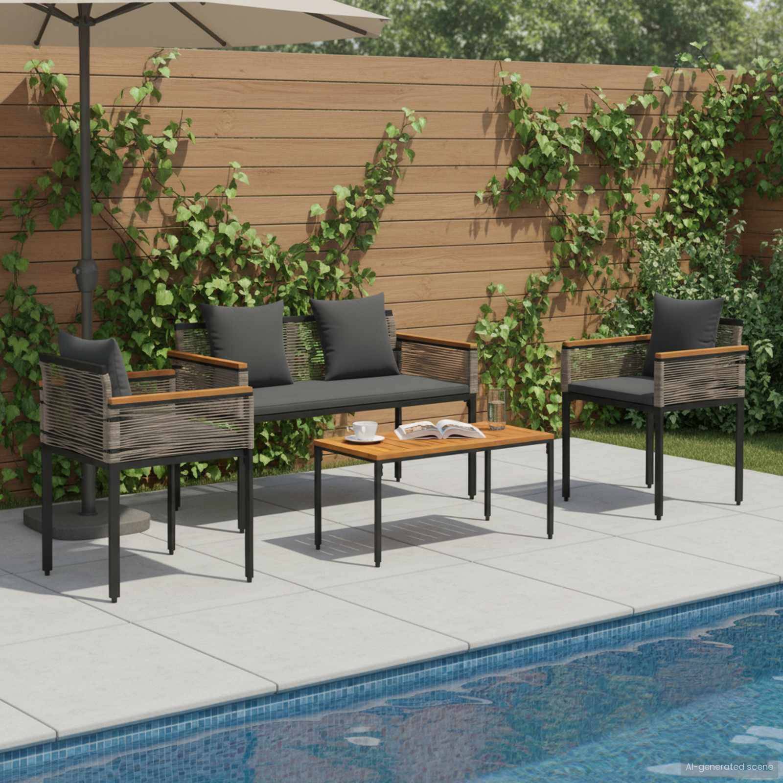 vidaXL Gartenmöbel Set mit Kissen Grau und Dunkelgrau Poly-Rattan