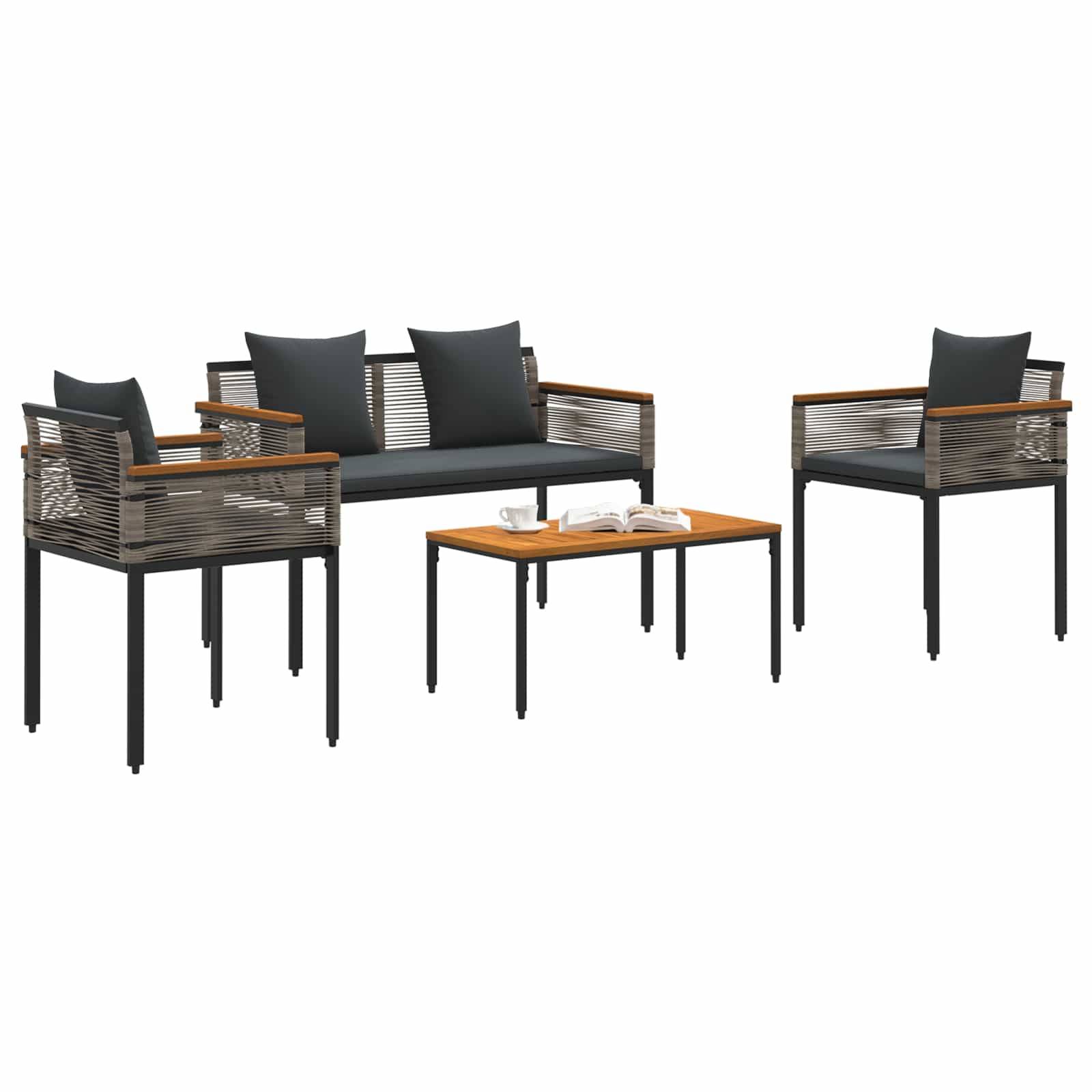 vidaXL Gartenmöbel Set mit Kissen Grau und Dunkelgrau Poly-Rattan