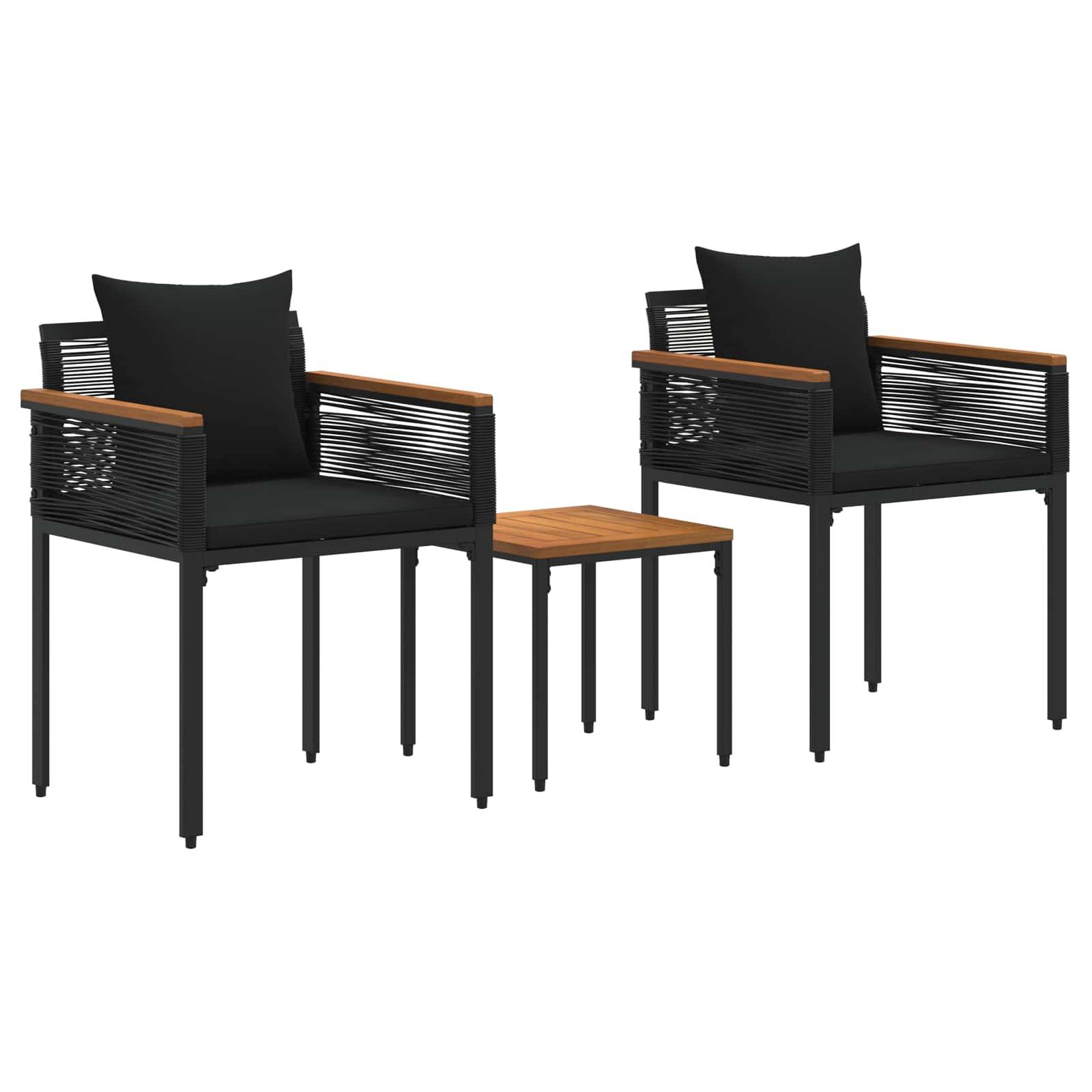 vidaXL Gartenmöbel Set mit Kissen Schwarz Poly-Rattan