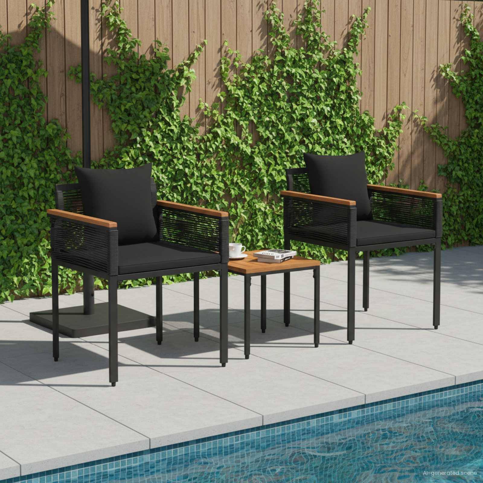 vidaXL Gartenmöbel Set mit Kissen Schwarz Poly-Rattan