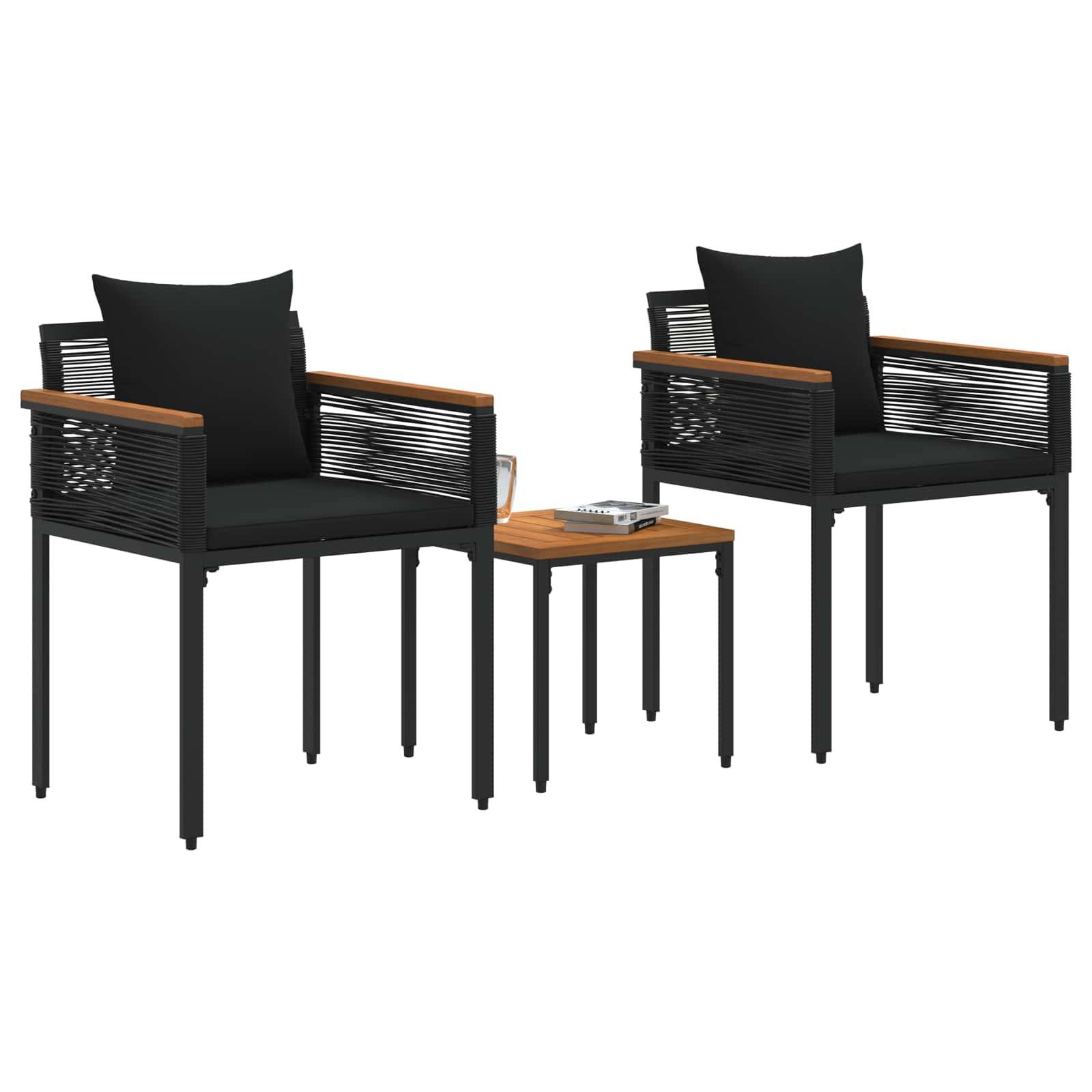 vidaXL Gartenmöbel Set mit Kissen Schwarz Poly-Rattan