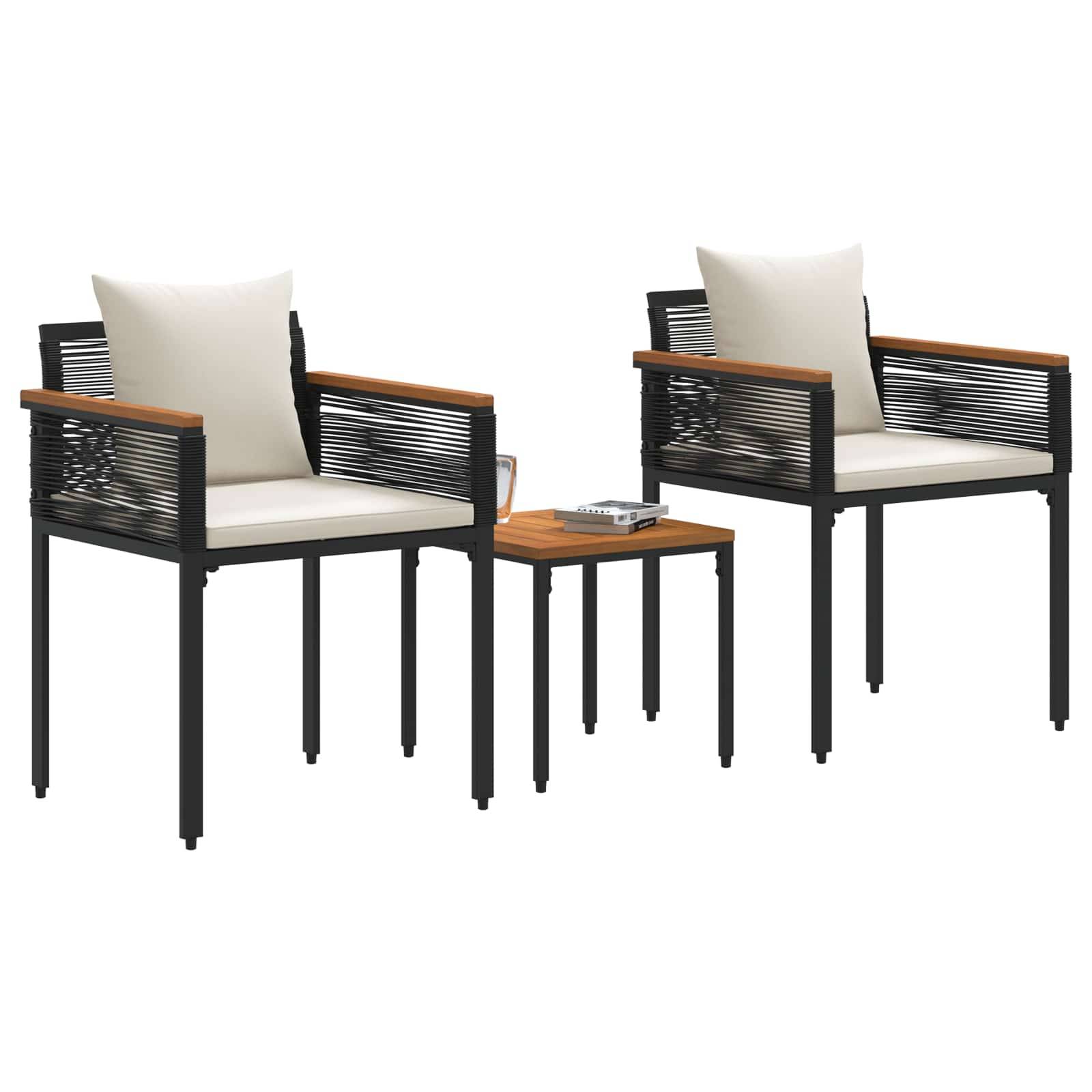 vidaXL Gartenmöbel Set mit Kissen Schwarz und Cremeweiß Poly-Rattan