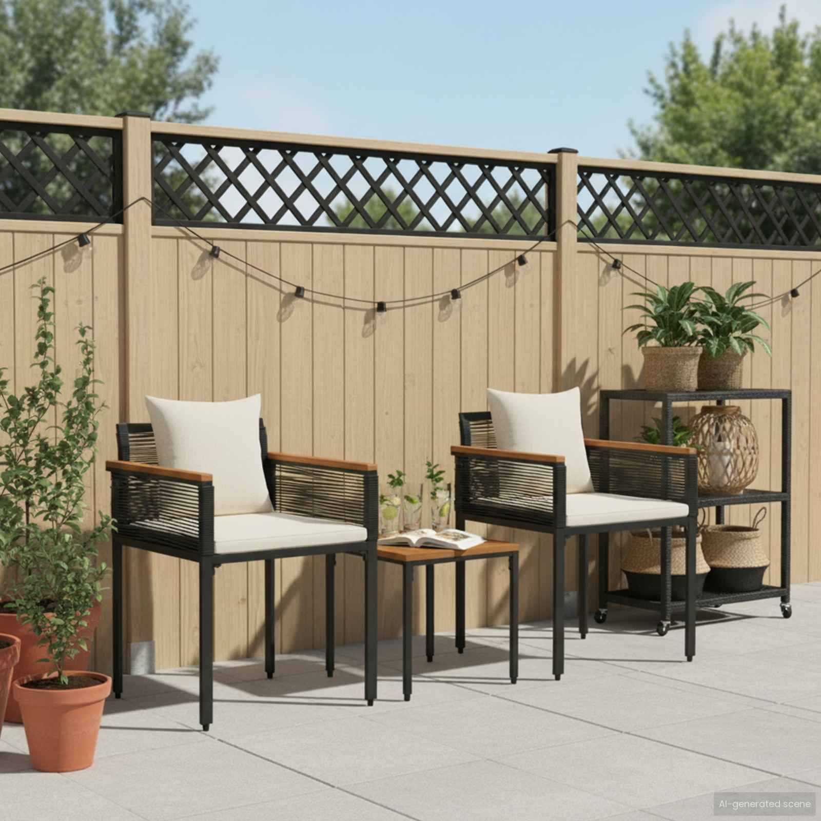 vidaXL Gartenmöbel Set mit Kissen Schwarz und Cremeweiß Poly-Rattan