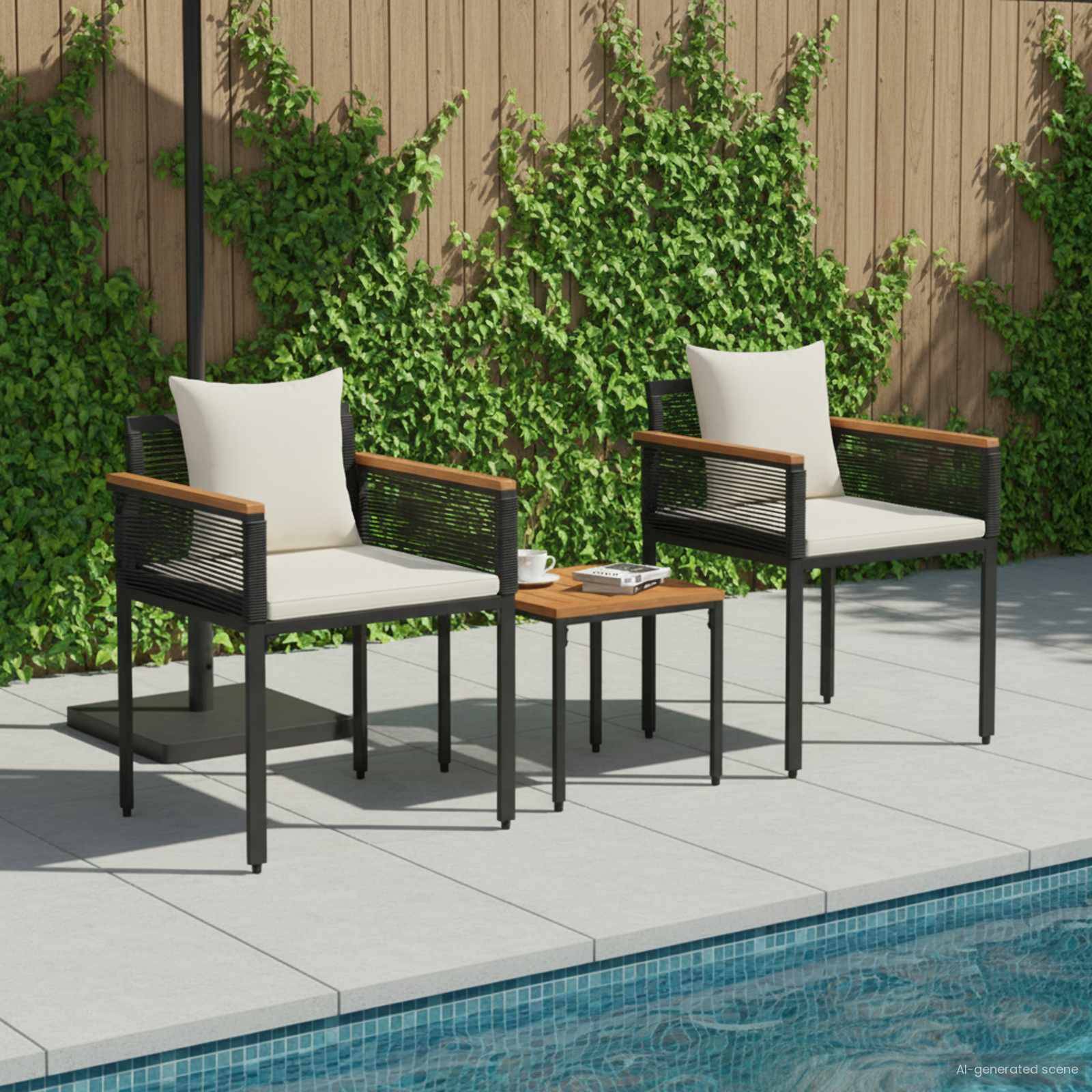 vidaXL Gartenmöbel Set mit Kissen Schwarz und Cremeweiß Poly-Rattan