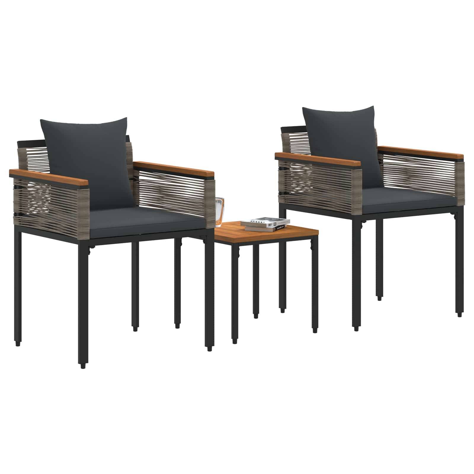 vidaXL Gartenmöbel Set mit Kissen Grau und Dunkelgrau Poly-Rattan
