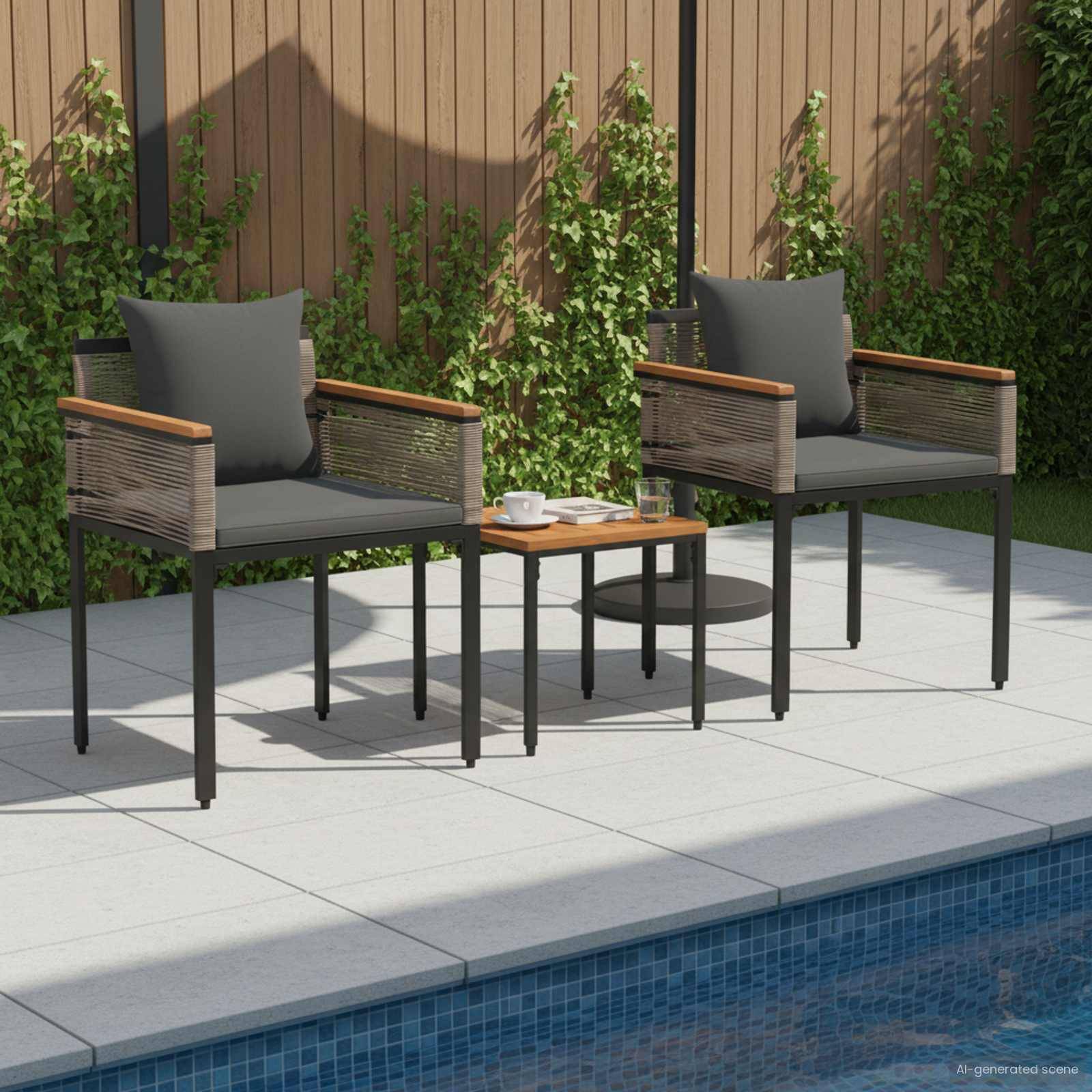 vidaXL Gartenmöbel Set mit Kissen Grau und Dunkelgrau Poly-Rattan