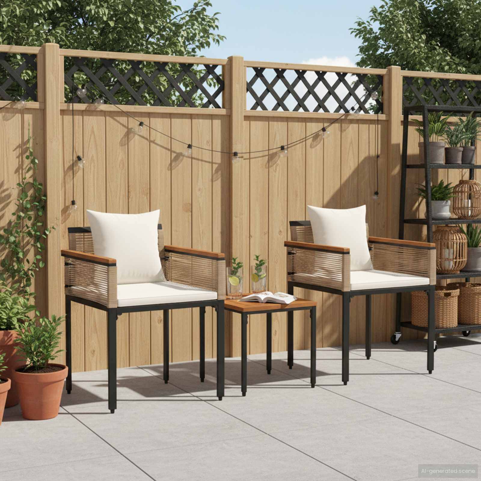 vidaXL Gartenmöbel Set mit Kissen Beige und Cremeweiß Poly-Rattan