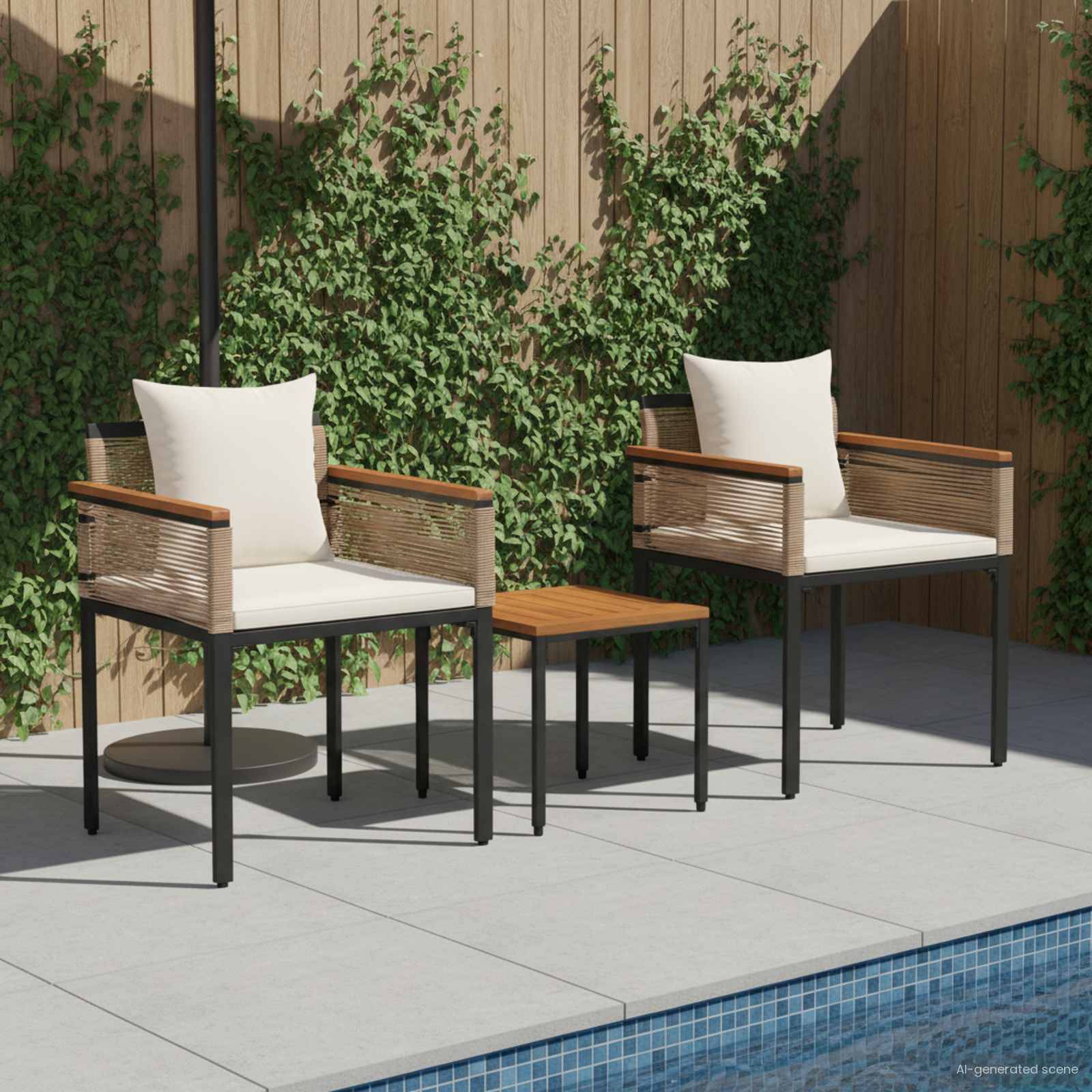 vidaXL Gartenmöbel Set mit Kissen Beige und Cremeweiß Poly-Rattan