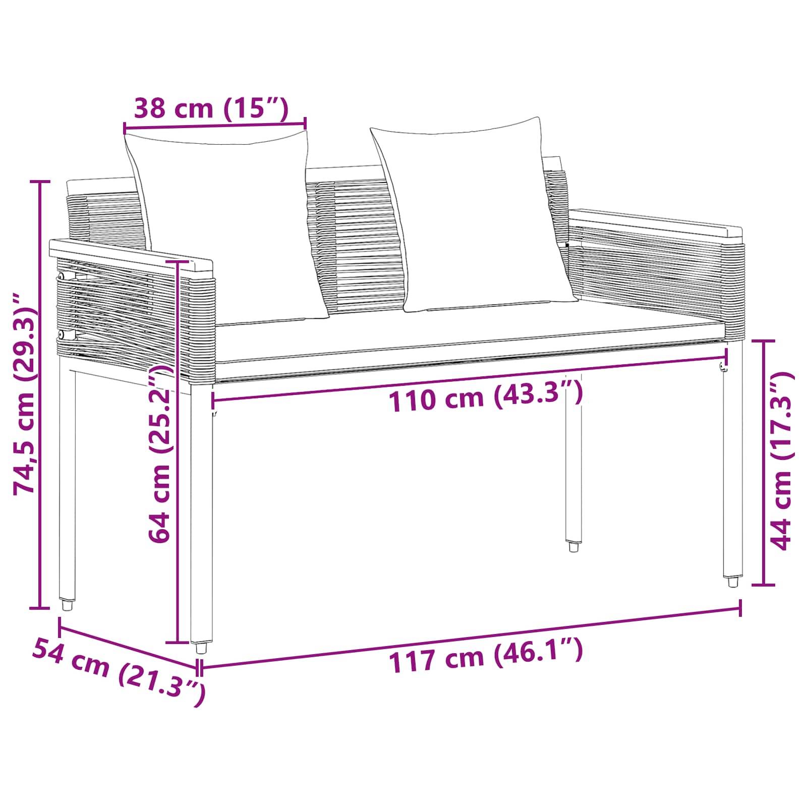 vidaXL Bank Outdoor Schwarz und Cremeweiß 117 x 54 x 74,5 cm