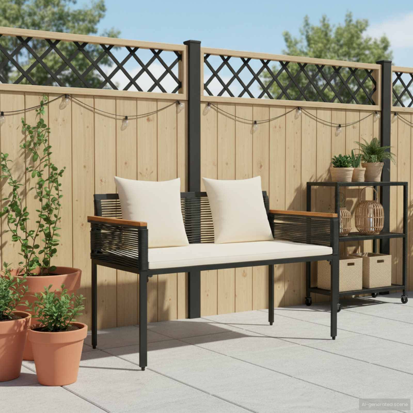 vidaXL Bank Outdoor Schwarz und Cremeweiß 117 x 54 x 74,5 cm