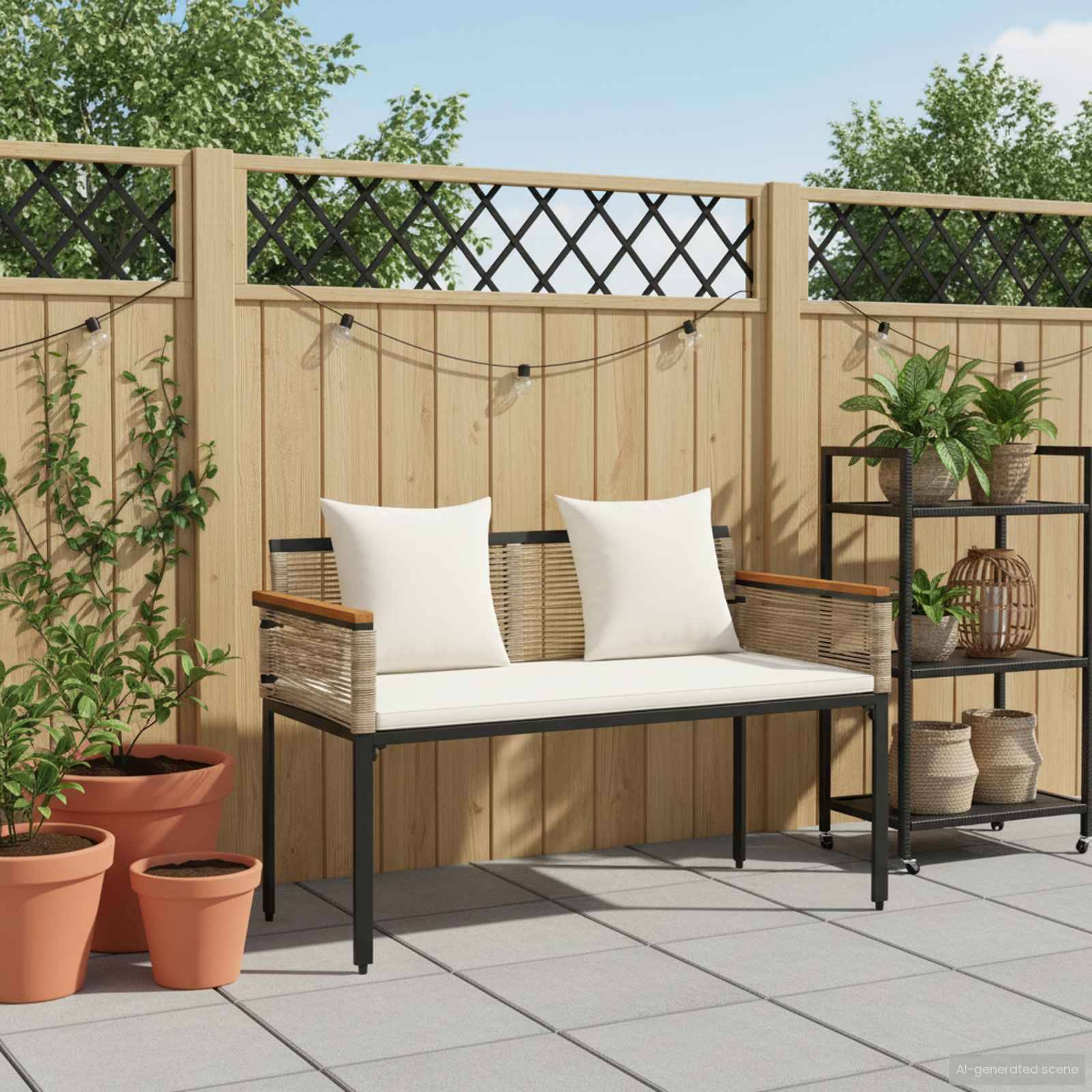 vidaXL Bank Outdoor Beige und Cremeweiß 117 x 54 x 74,5 cm Poly-Rattan