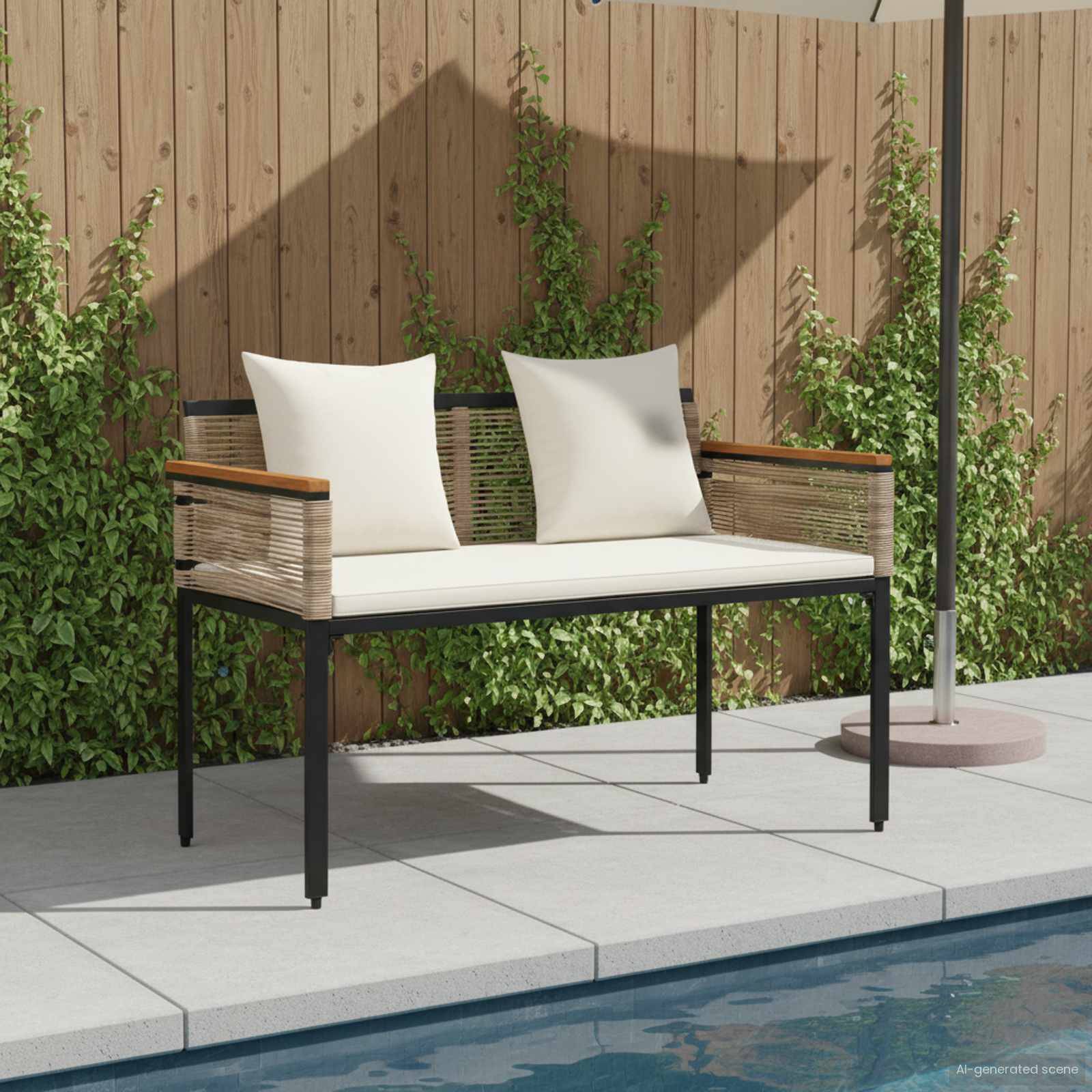 vidaXL Bank Outdoor Beige und Cremeweiß 117 x 54 x 74,5 cm Poly-Rattan