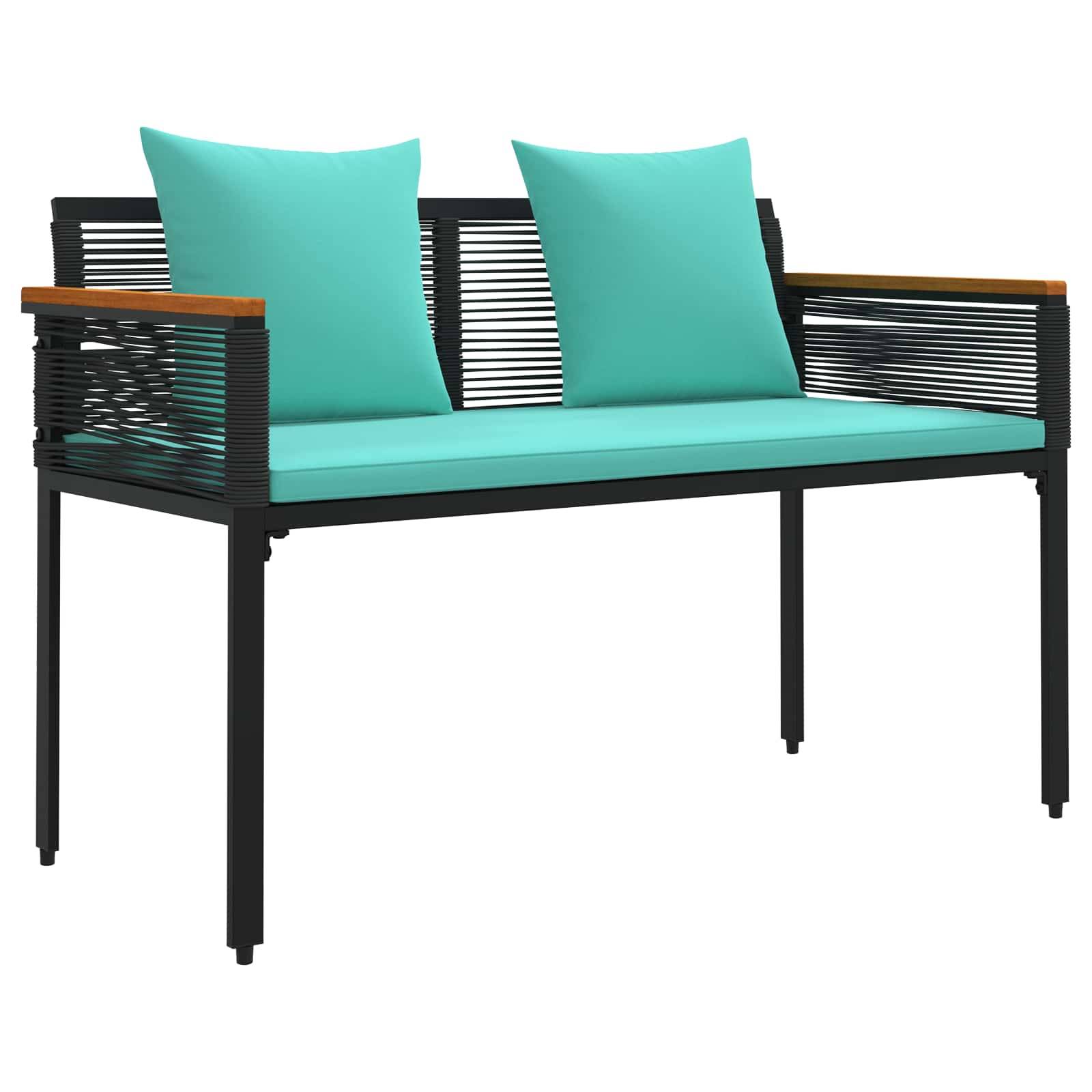 vidaXL Bank Outdoor Schwarz und Türkis 117 x 54 x 74,5 cm Poly-Rattan
