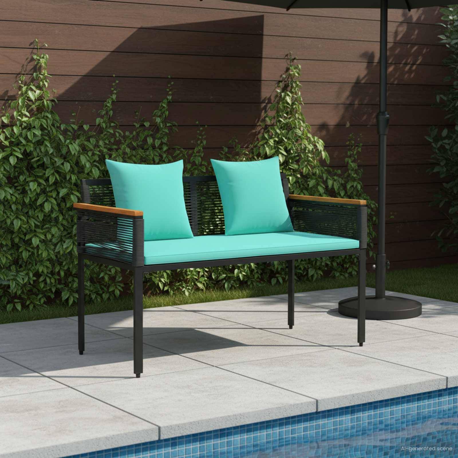 vidaXL Bank Outdoor Schwarz und Türkis 117 x 54 x 74,5 cm Poly-Rattan