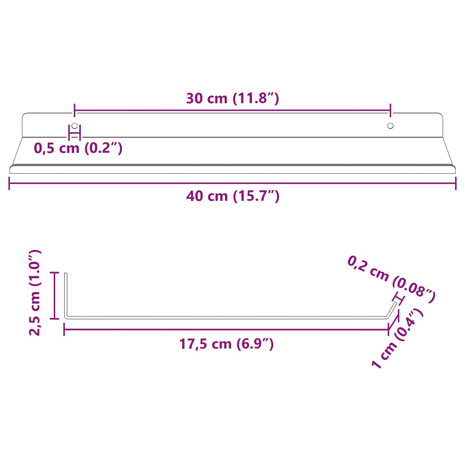 vidaXL Wandregal mit Regal 2 pcs Schwarz 40 x 17,5 x 2,5 cm