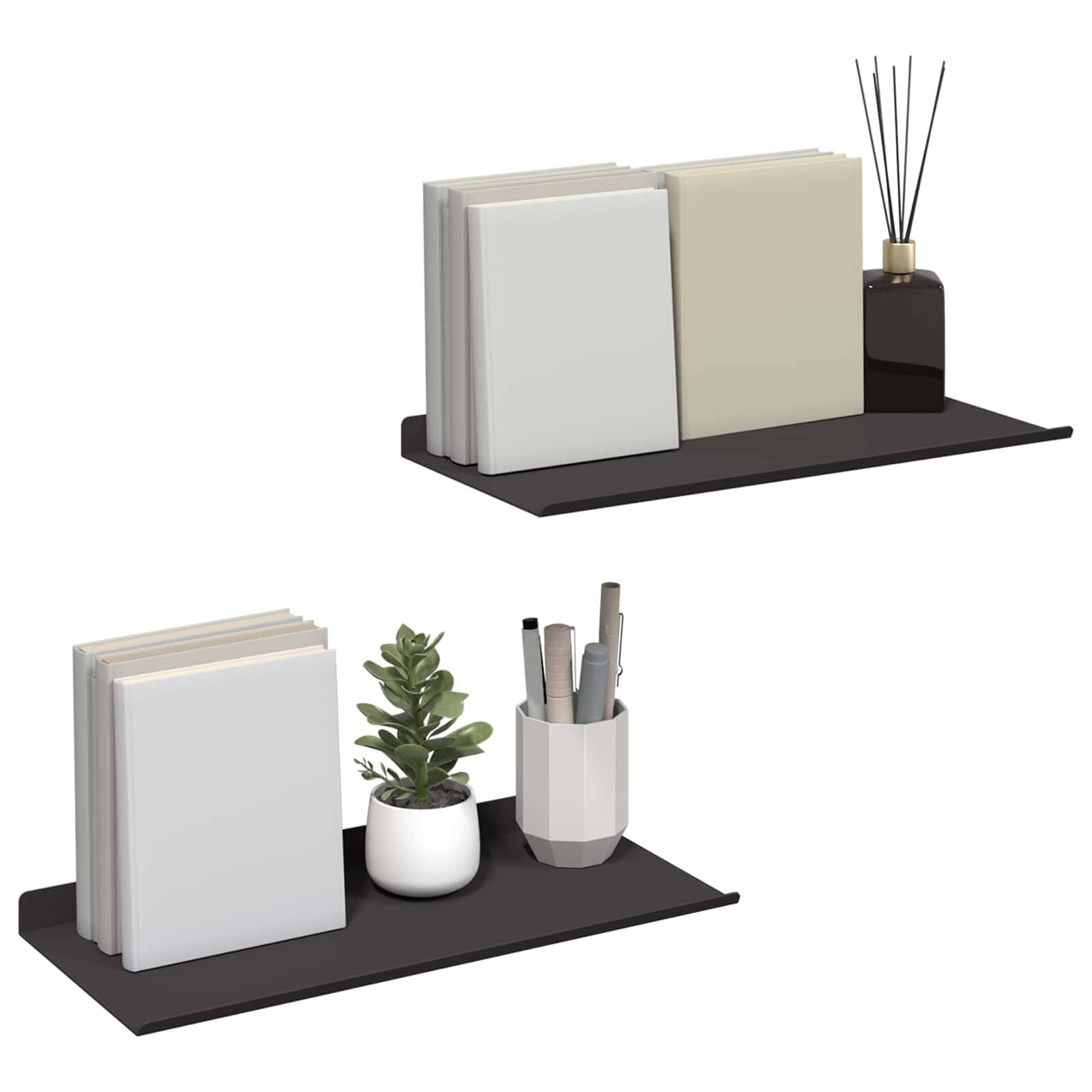vidaXL Wandregal mit Regal 2 pcs Schwarz 40 x 17,5 x 2,5 cm