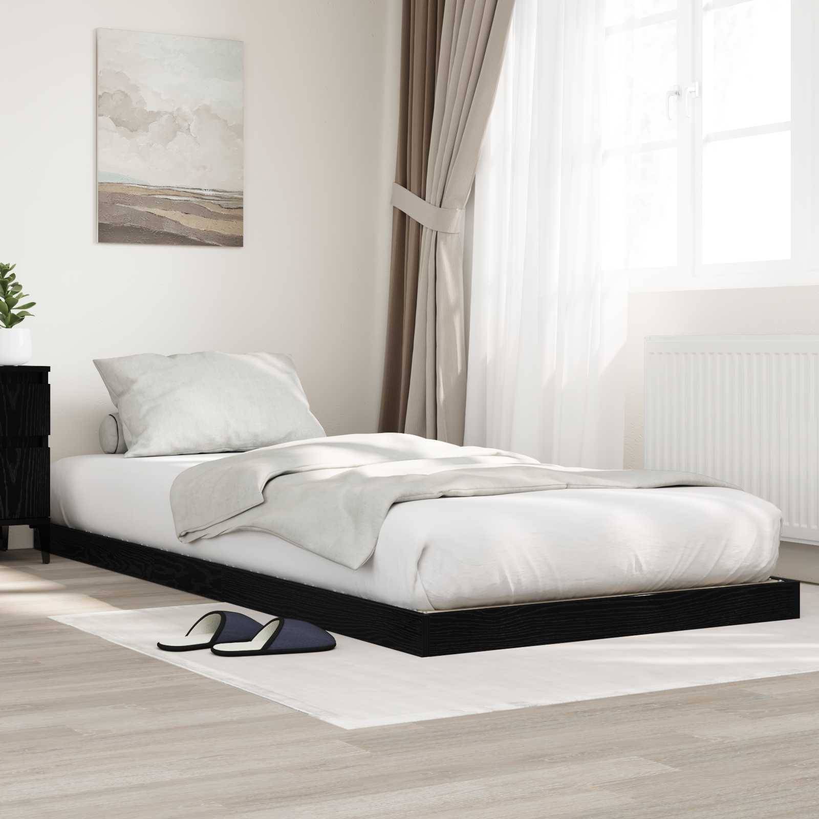 vidaXL Bodenbettrahmen Schwarz Eichen-Optik 75 x 190 cm Holzwerkstoff