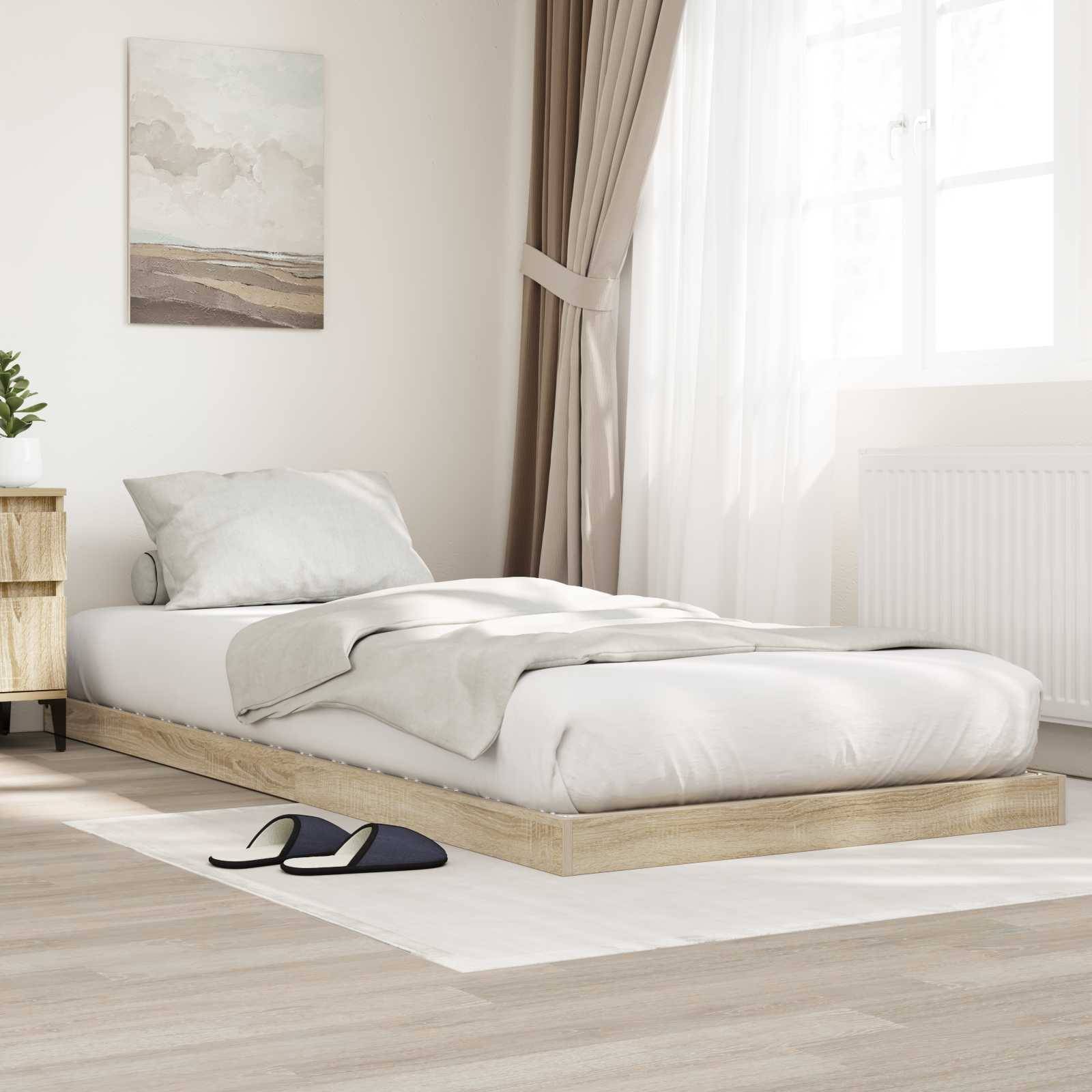 vidaXL Bodenbettrahmen Sonoma 75 x 190 cm Holzwerkstoff
