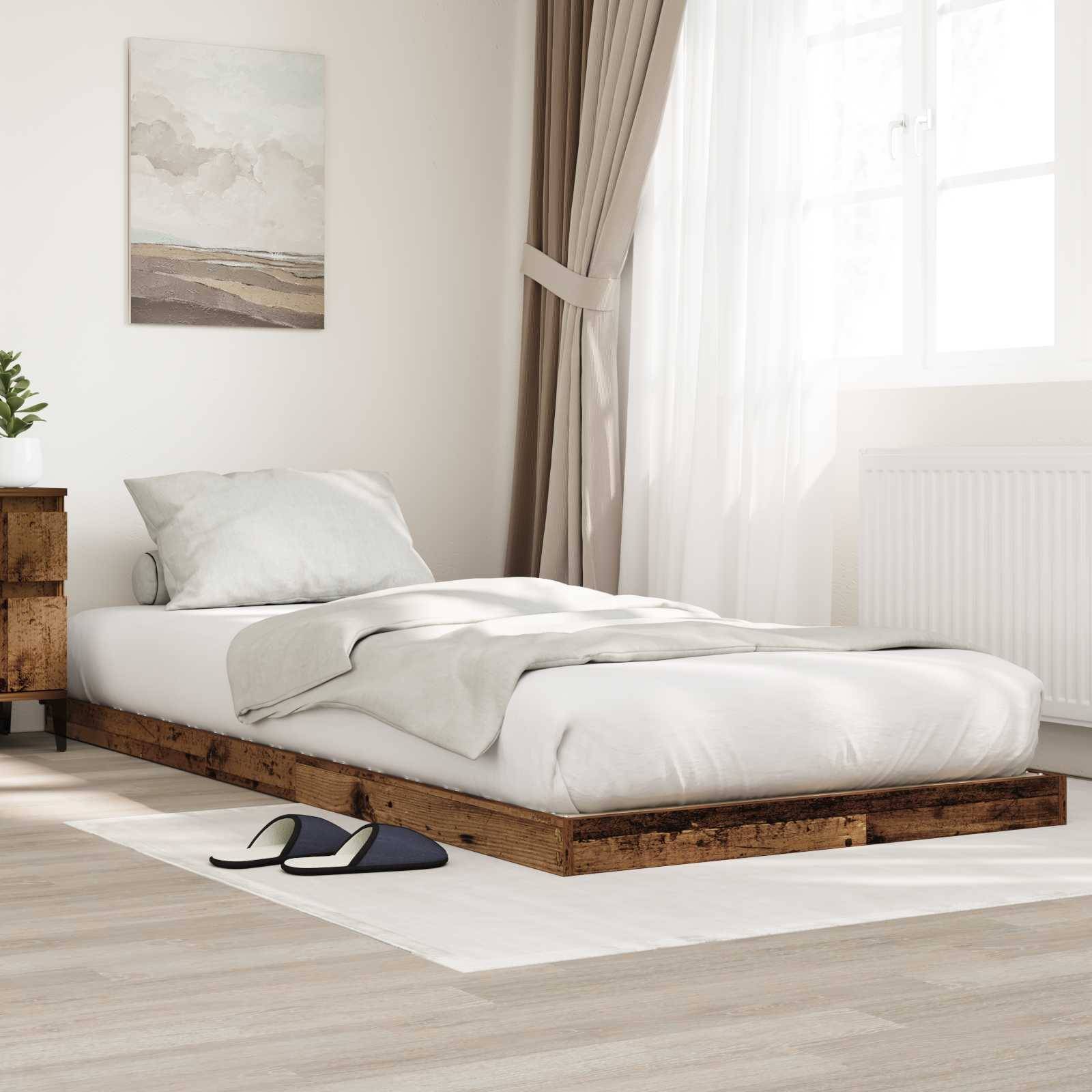 vidaXL Bodenbettrahmen Altholz 90 x 200 cm Holzwerkstoff